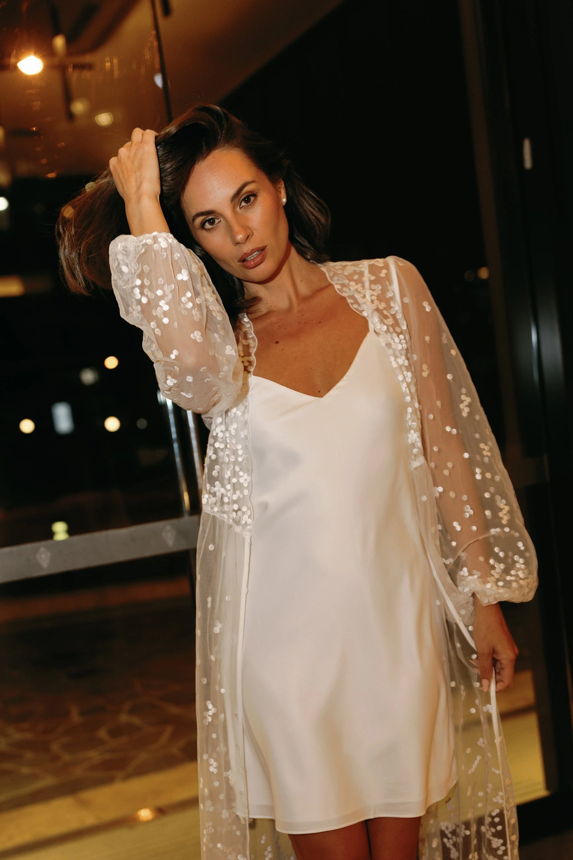 Adelina Spot Lace Maxi Bridal Robe - Includes Slip - Image 10