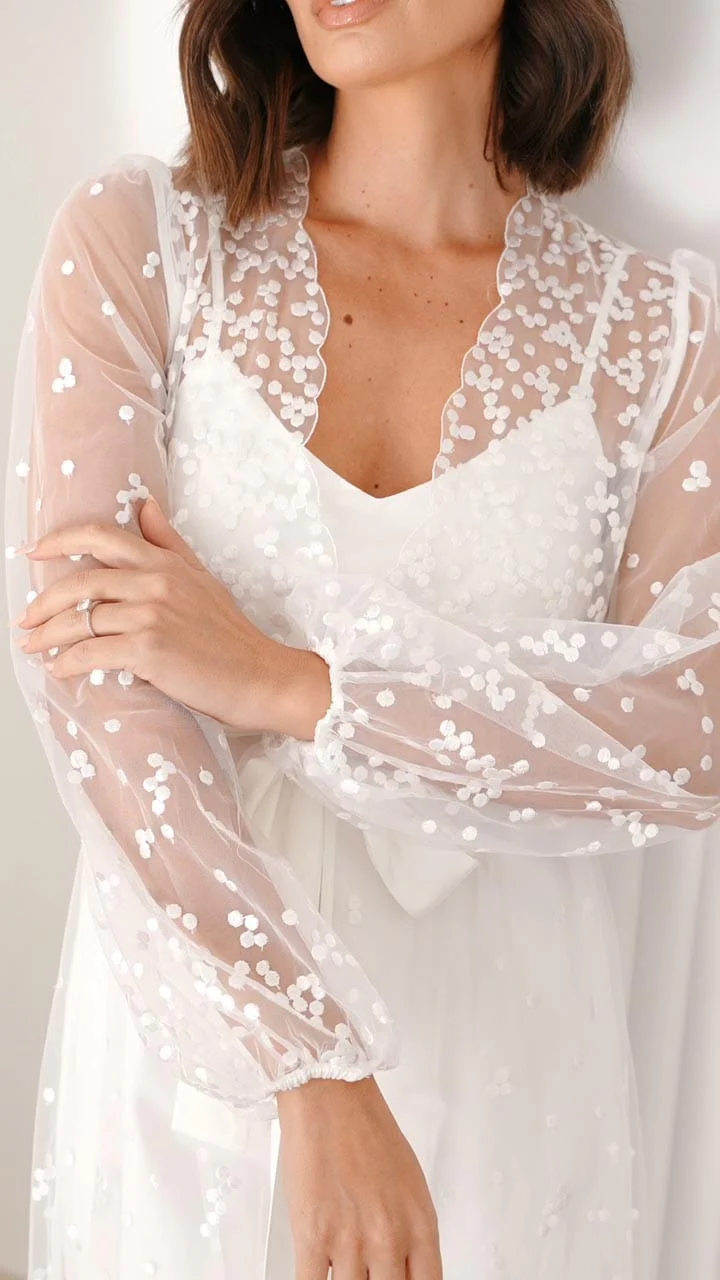 Adelina Spot Lace Maxi Bridal Robe - Includes Slip - Image 7