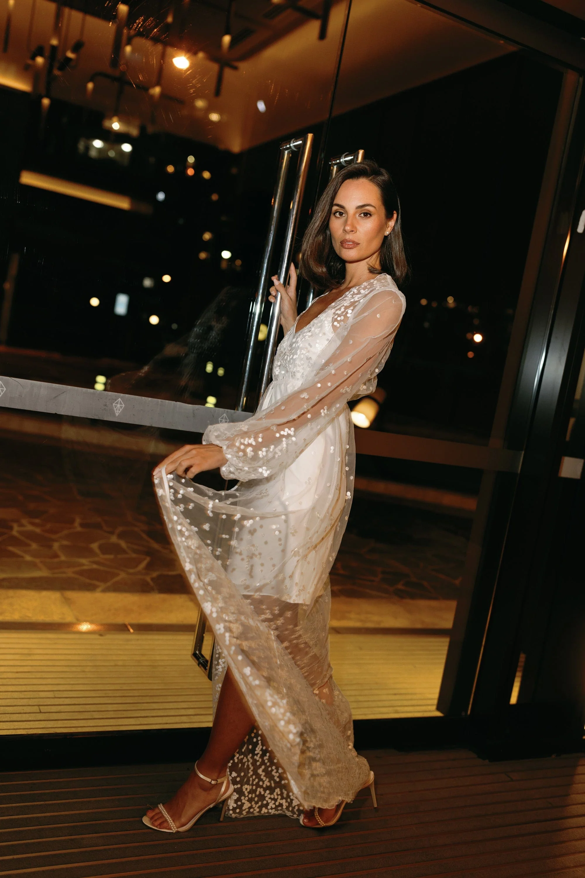 Adelina Spot Lace Maxi Bridal Robe - Includes Slip - Image 9