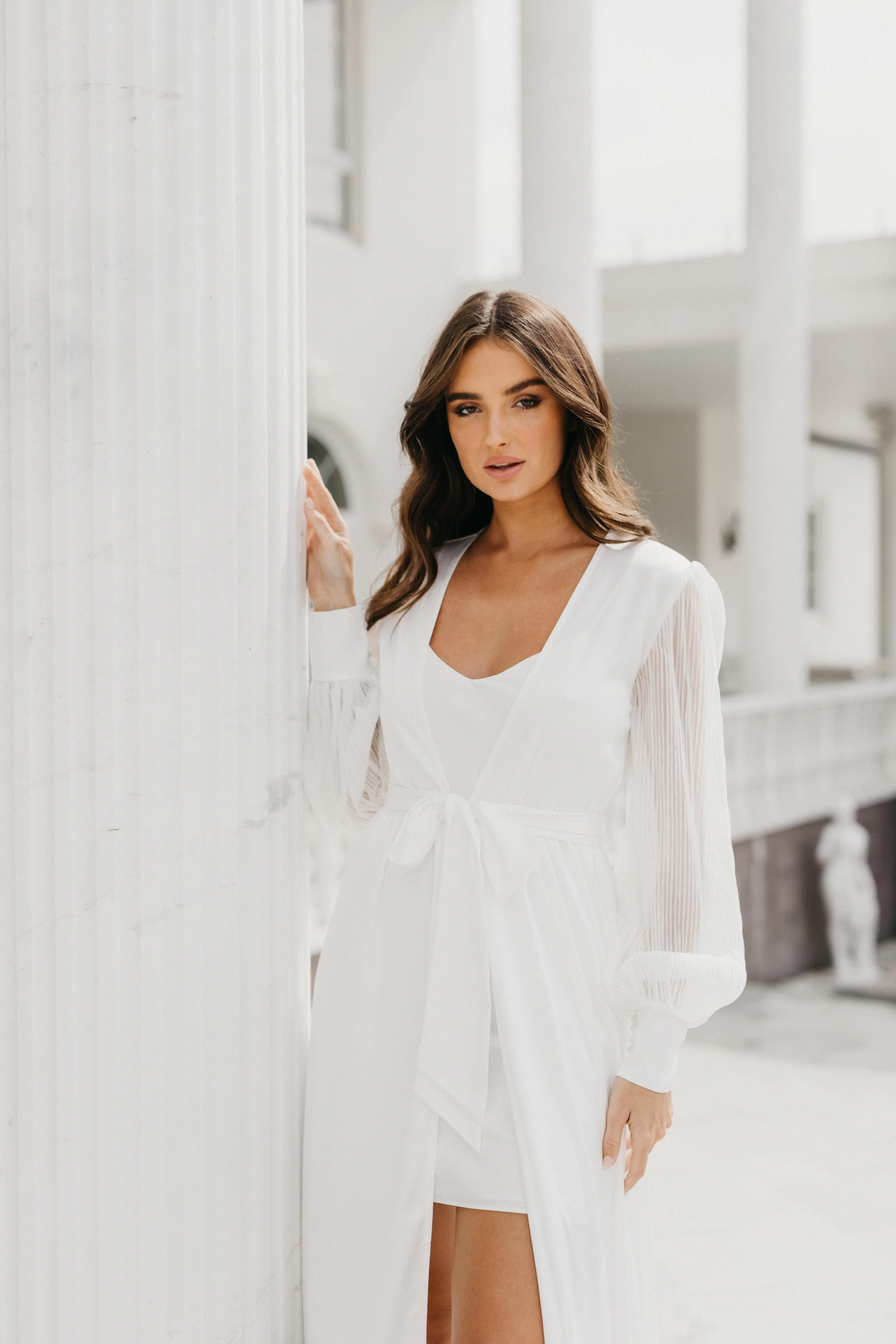 Alaina Pleated Sleeve Satin Maxi Bridal Robe - Includes Slip - Image 3