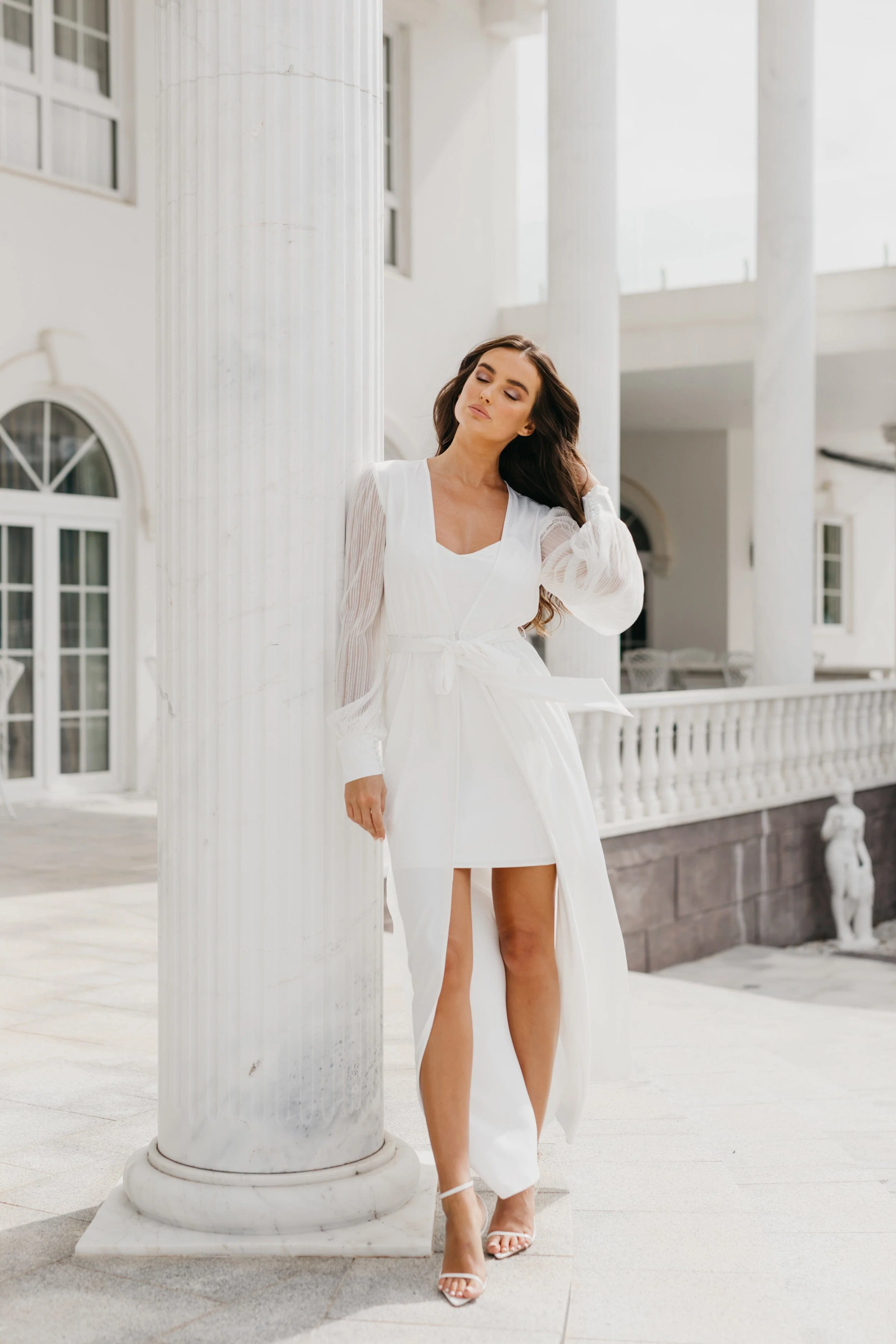 Alaina Pleated Sleeve Satin Maxi Bridal Robe - Includes Slip - Image 4