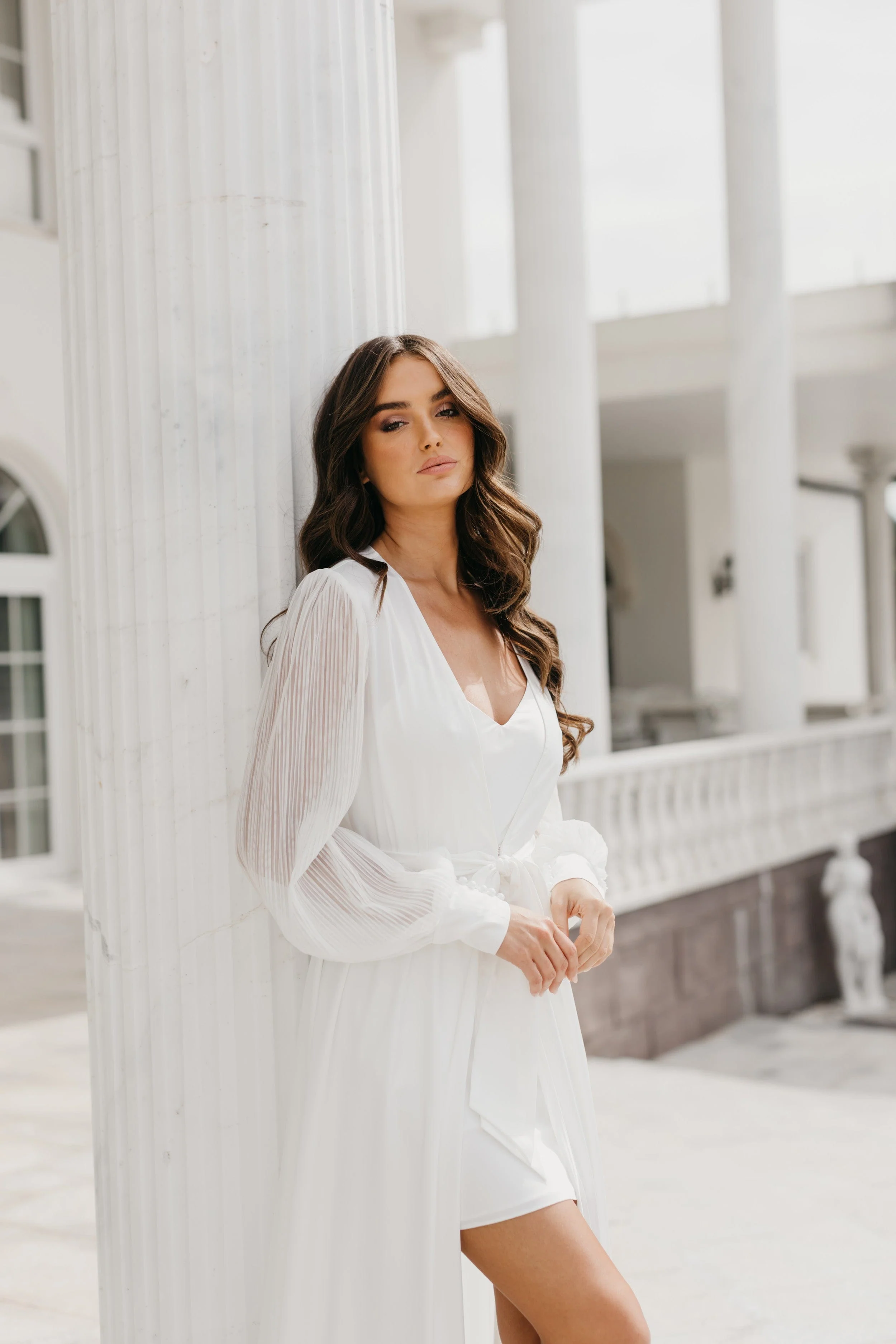 Alaina Pleated Sleeve Satin Maxi Bridal Robe - Includes Slip - Image 7