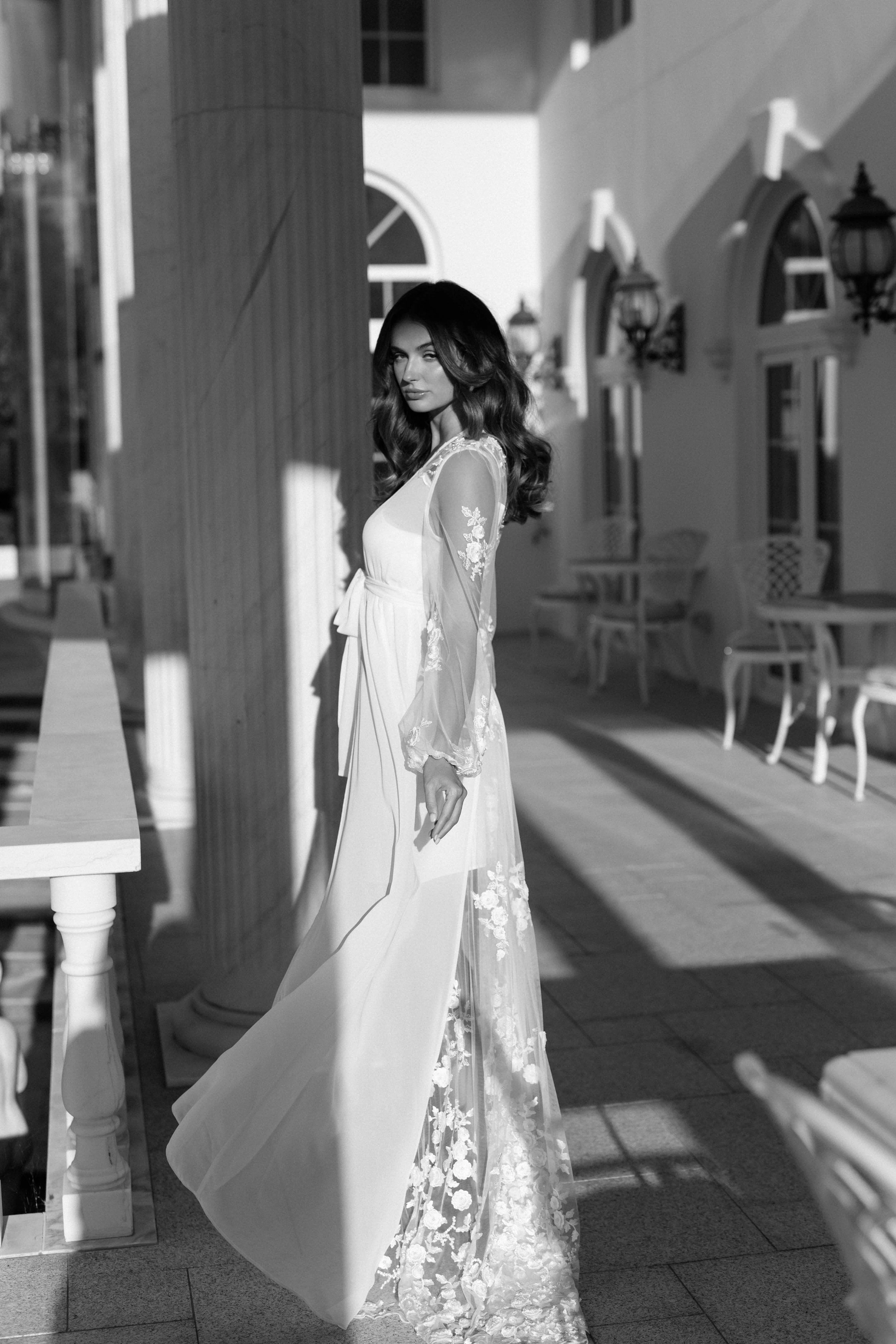 Amara Beaded Floral Lace Maxi Bridal Robe With Train - Includes Slip - Image 14