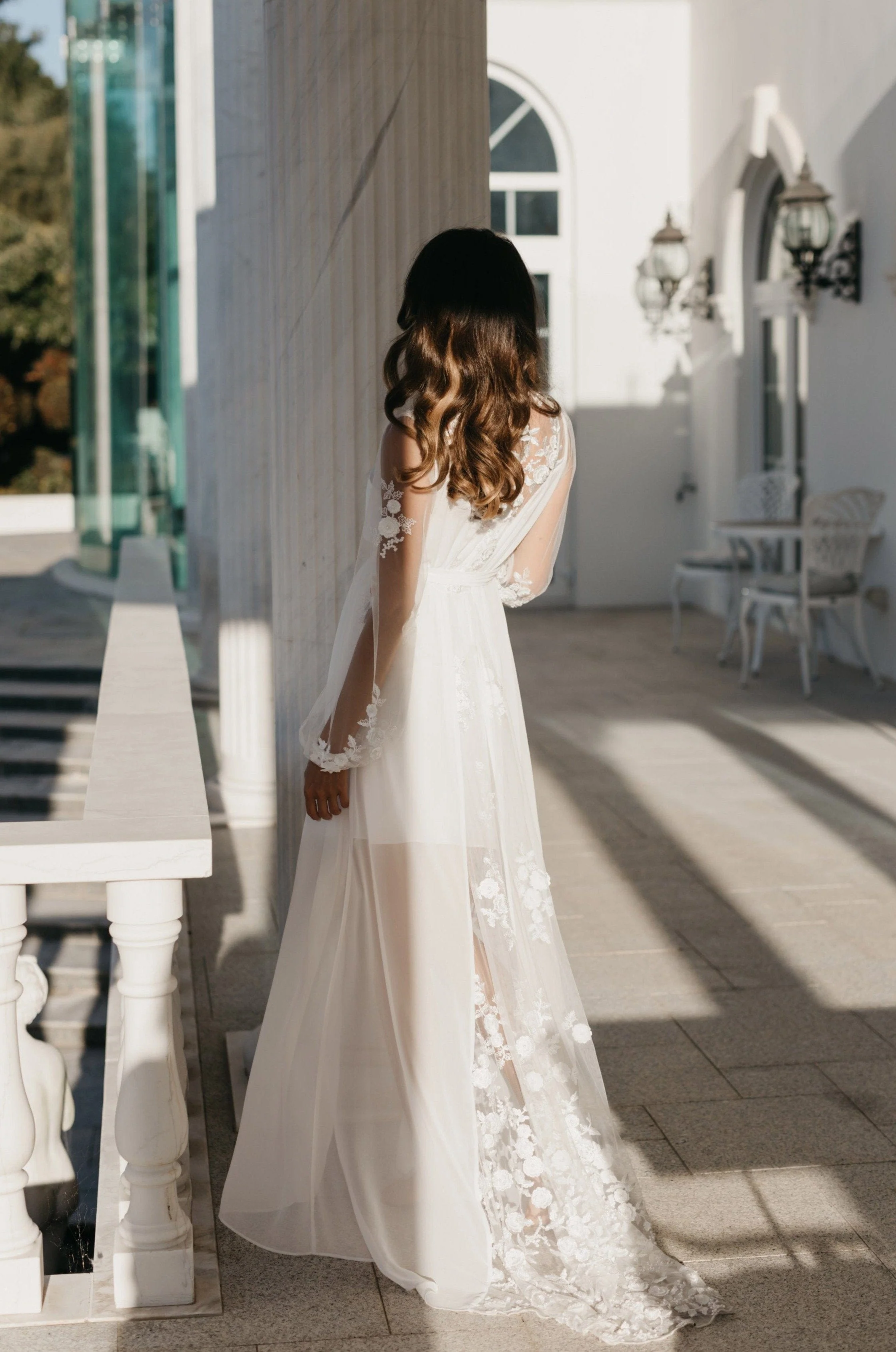 Amara Beaded Floral Lace Maxi Bridal Robe With Train - Includes Slip - Image 15