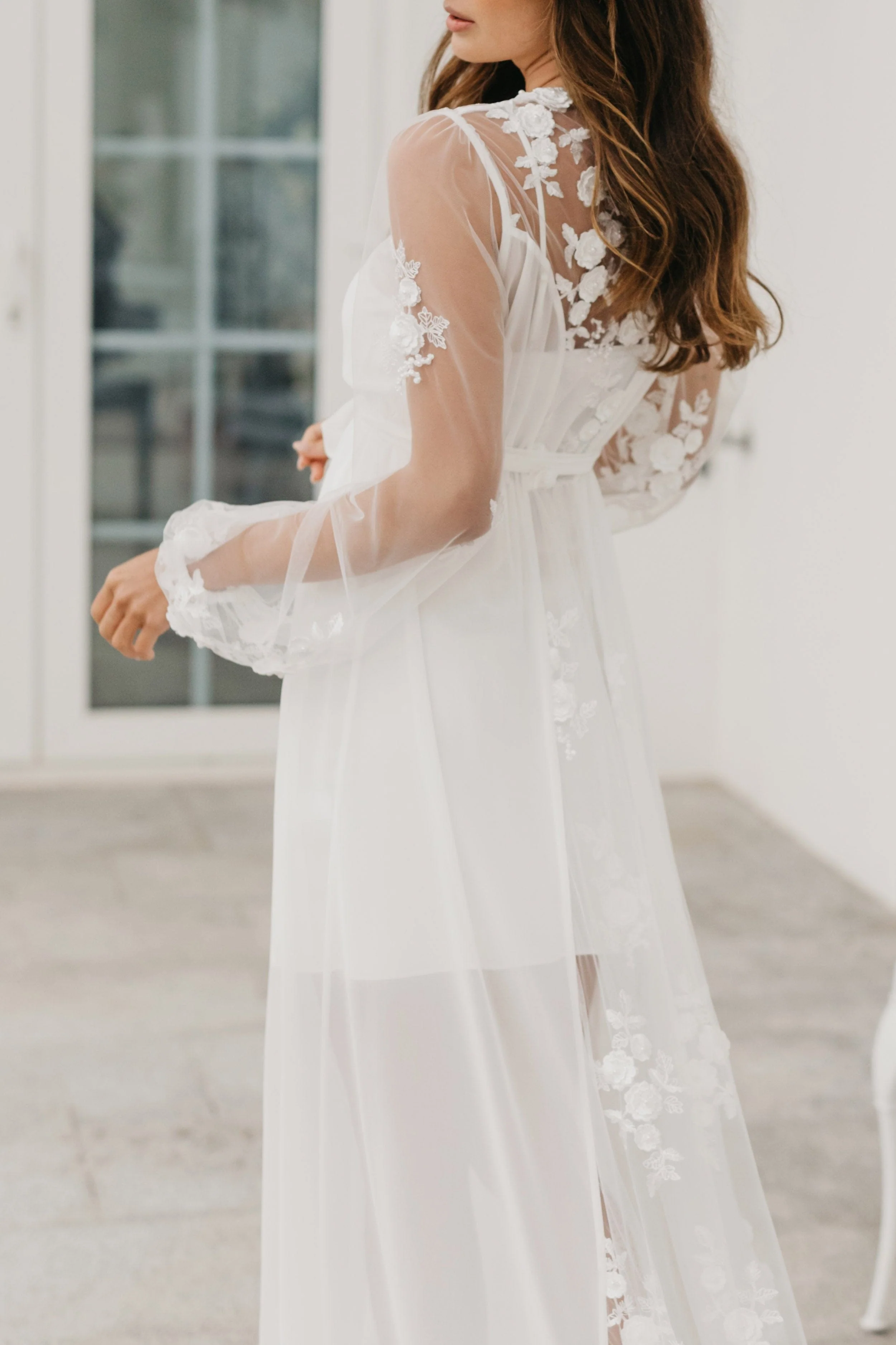 Amara Beaded Floral Lace Maxi Bridal Robe With Train - Includes Slip - Image 7