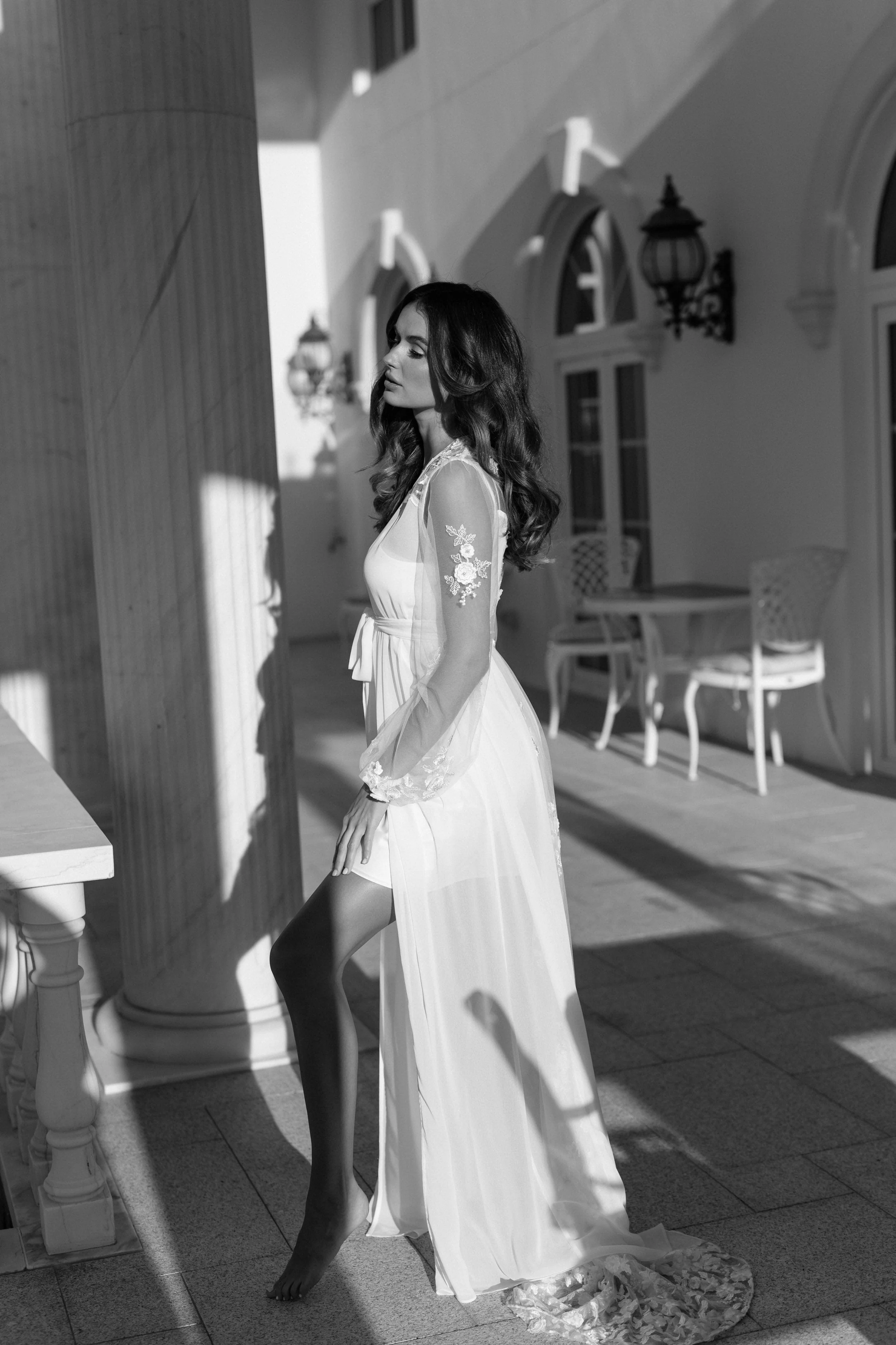 Amara Beaded Floral Lace Maxi Bridal Robe With Train - Includes Slip - Image 8
