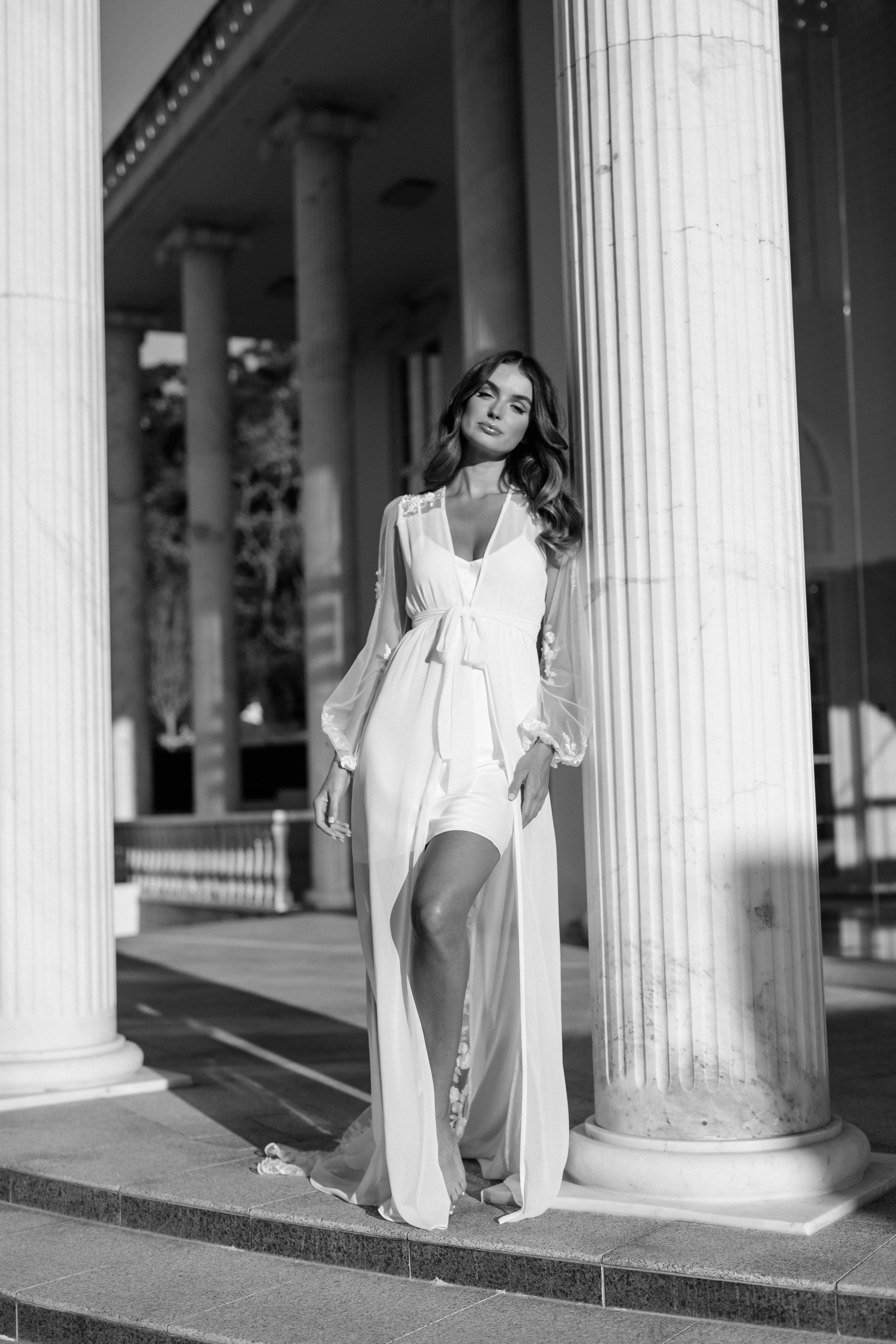 Amara Beaded Floral Lace Maxi Bridal Robe With Train - Includes Slip - Image 9