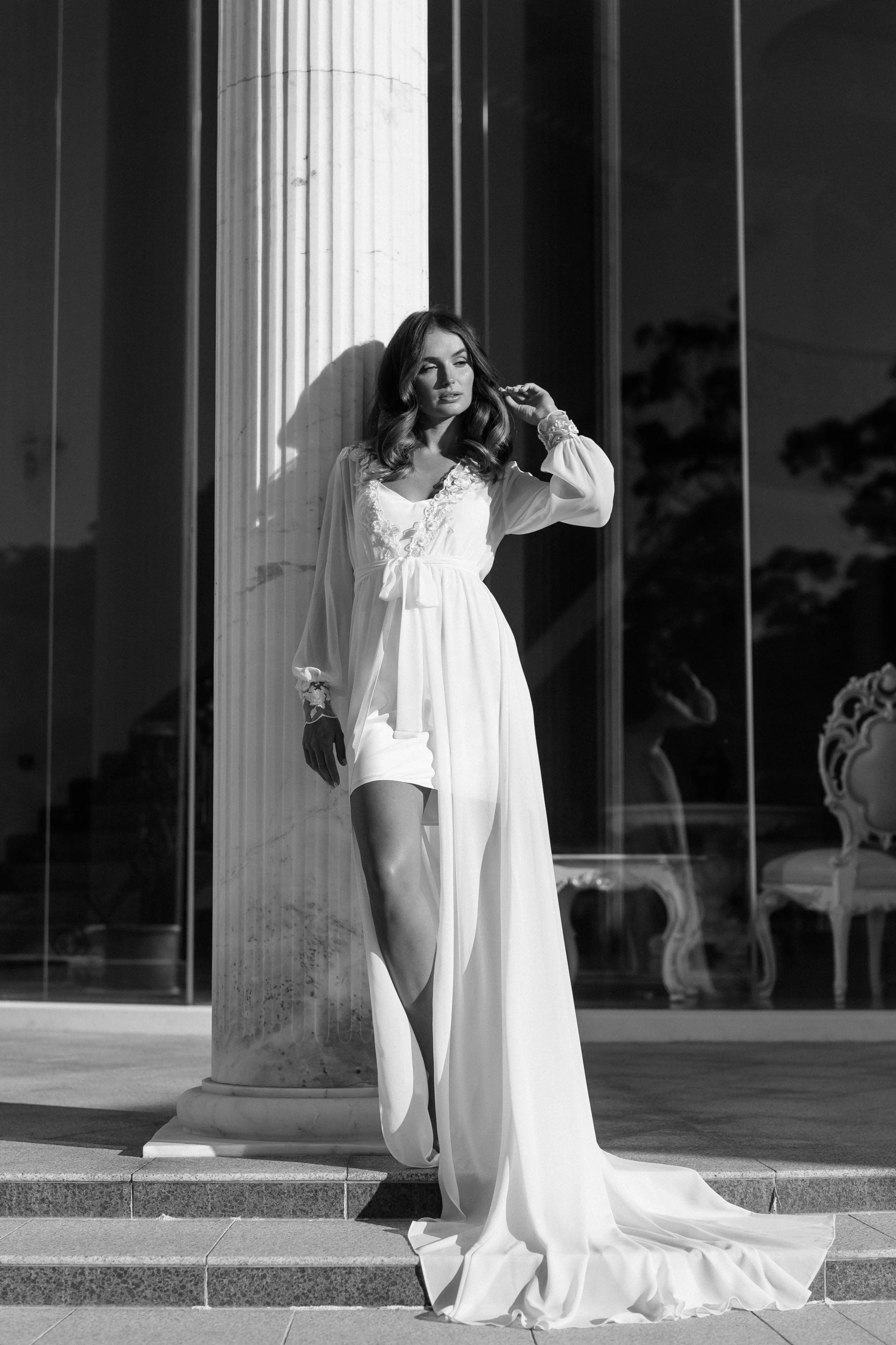 Arianna Beaded Floral Lace Maxi Bridal Robe With Train - Includes Slip - Image 12