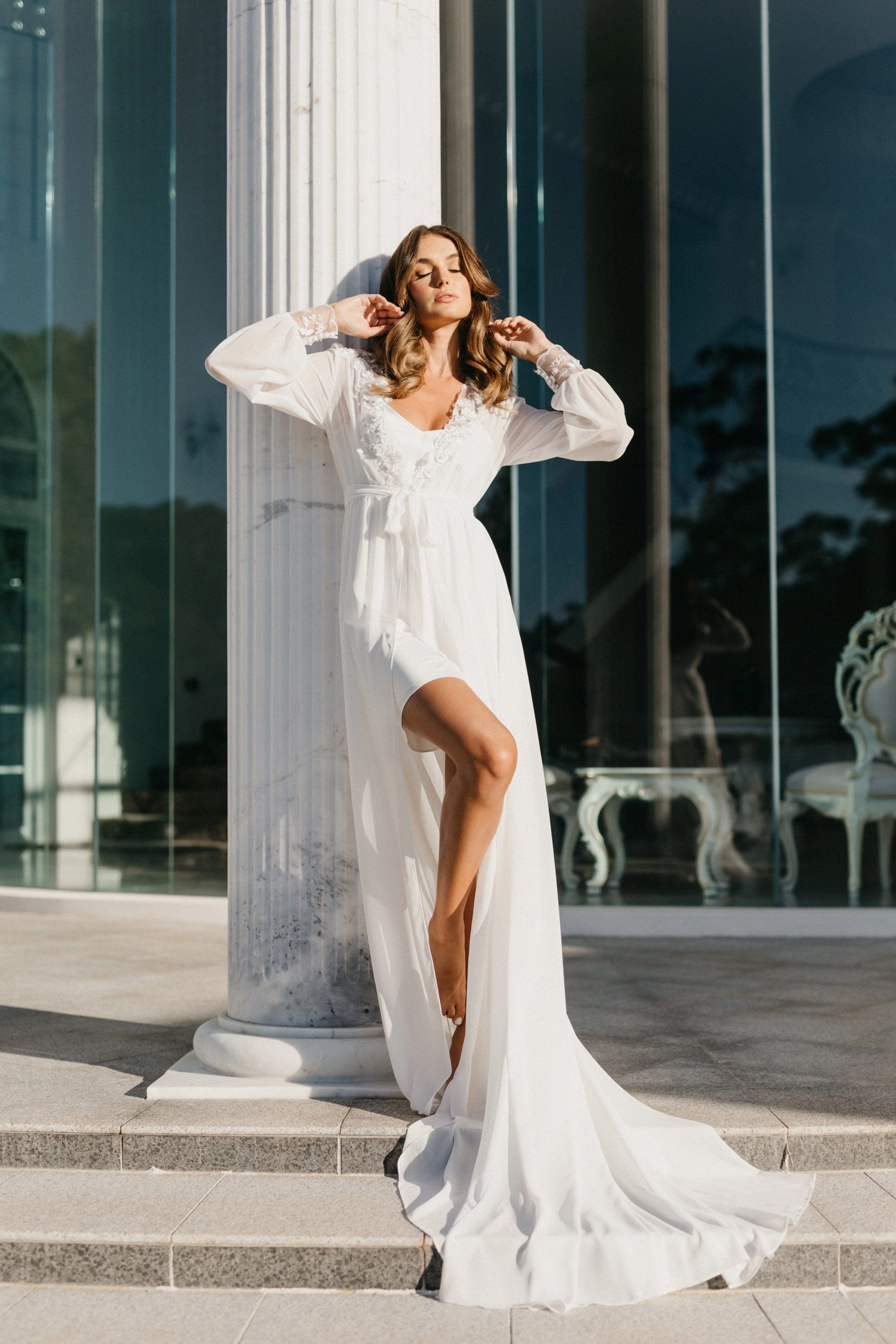 Arianna Beaded Floral Lace Maxi Bridal Robe With Train - Includes Slip - Image 14
