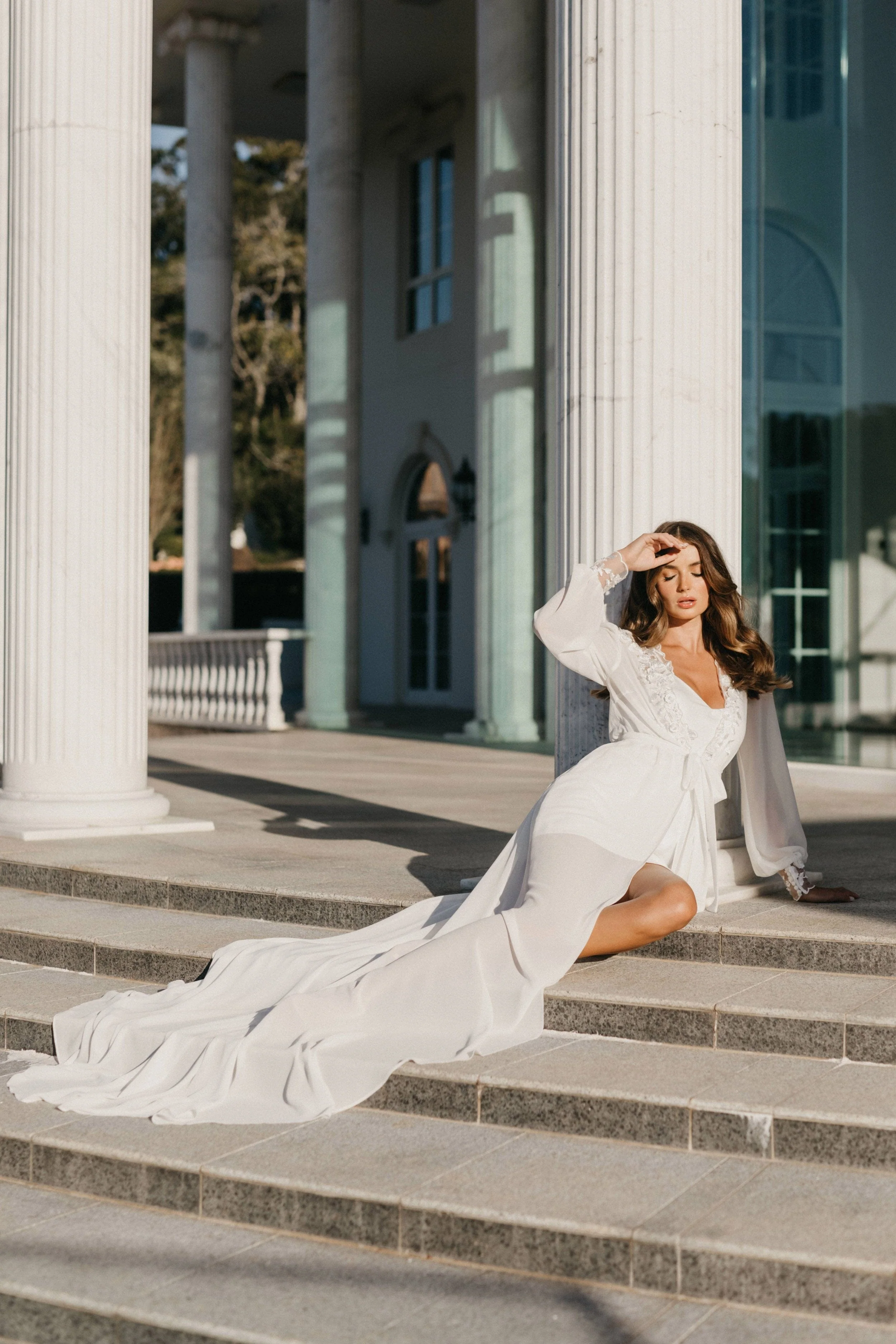 Arianna Beaded Floral Lace Maxi Bridal Robe With Train - Includes Slip - Image 15