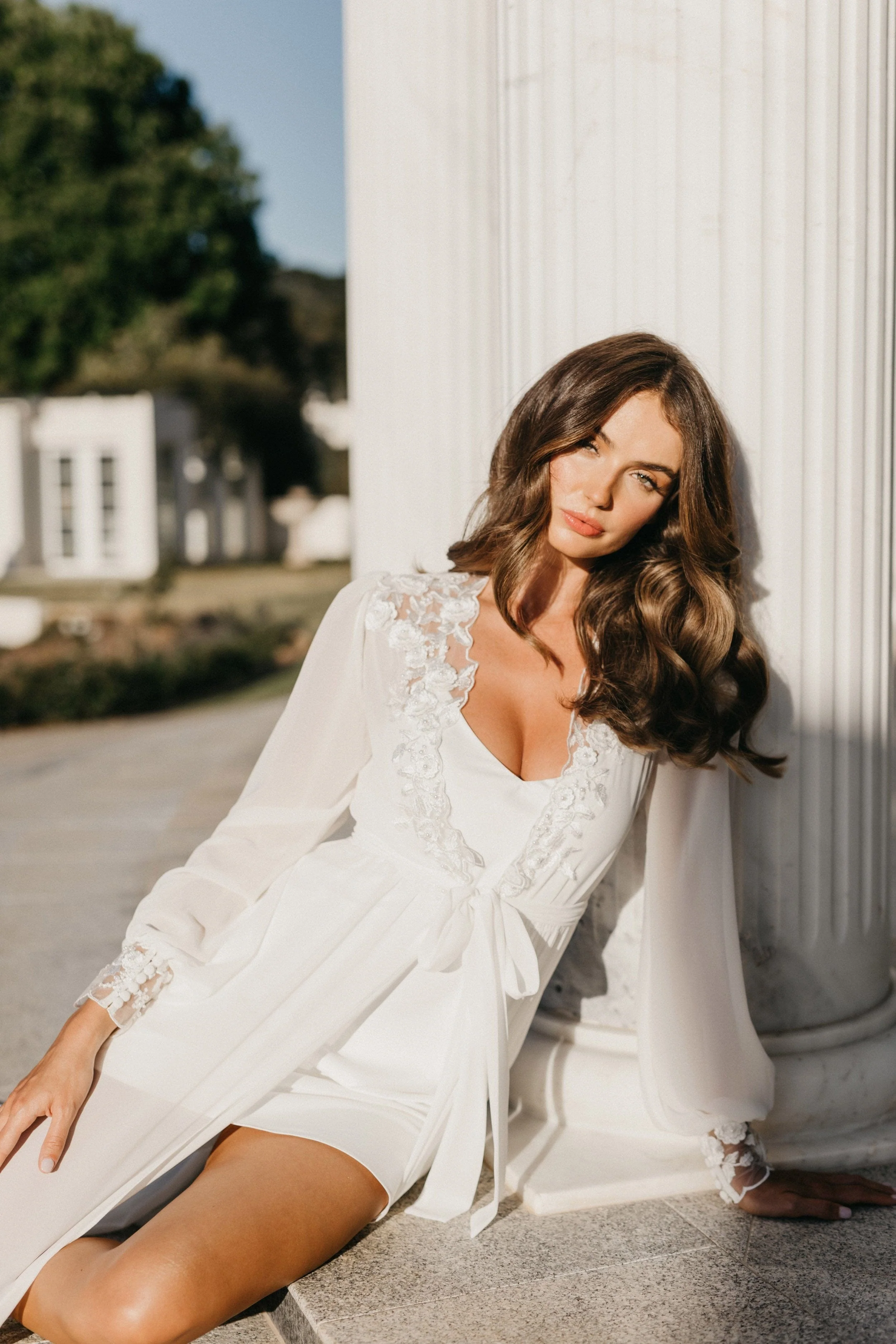 Arianna Beaded Floral Lace Maxi Bridal Robe With Train - Includes Slip - Image 16