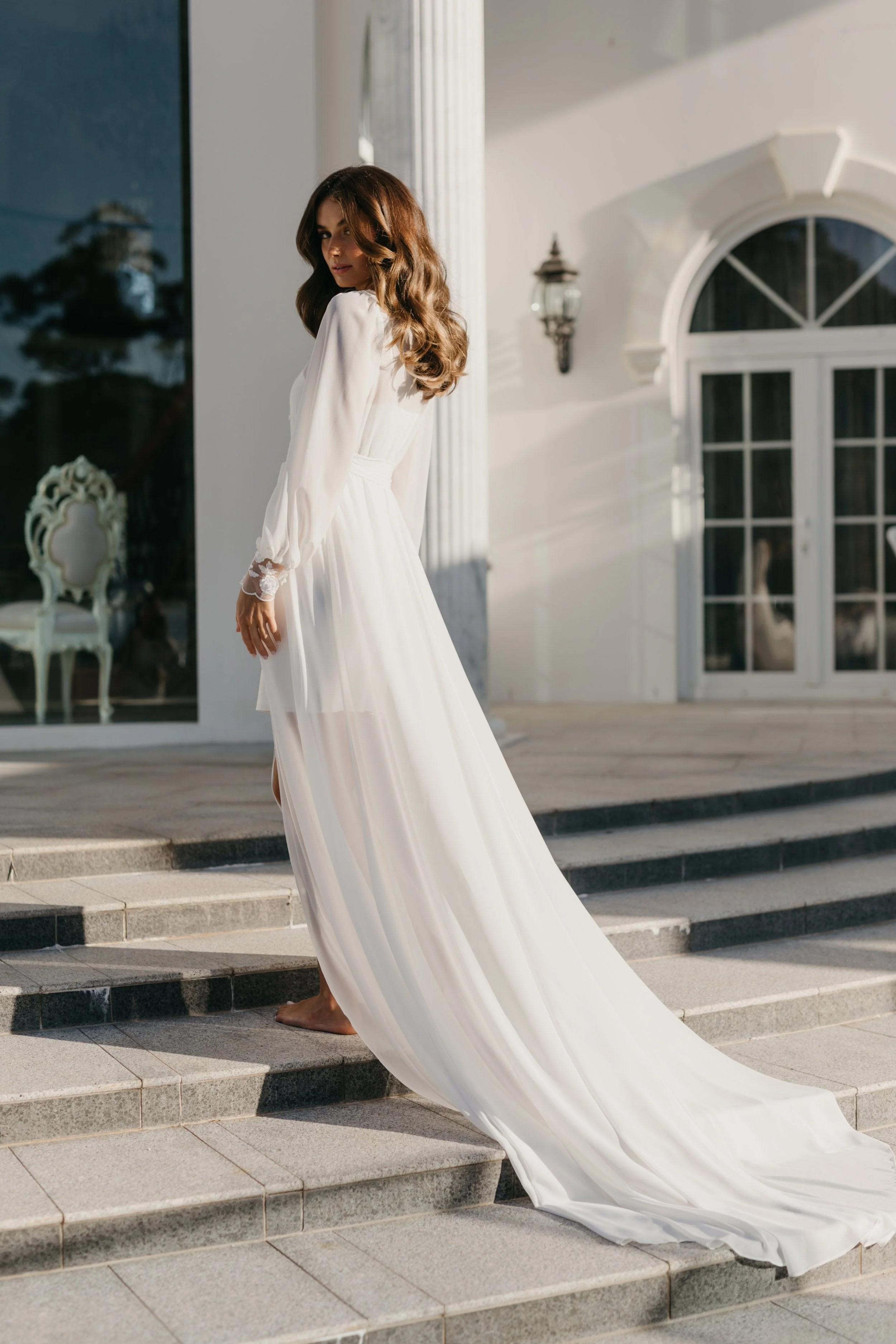 Arianna Beaded Floral Lace Maxi Bridal Robe With Train - Includes Slip - Image 3