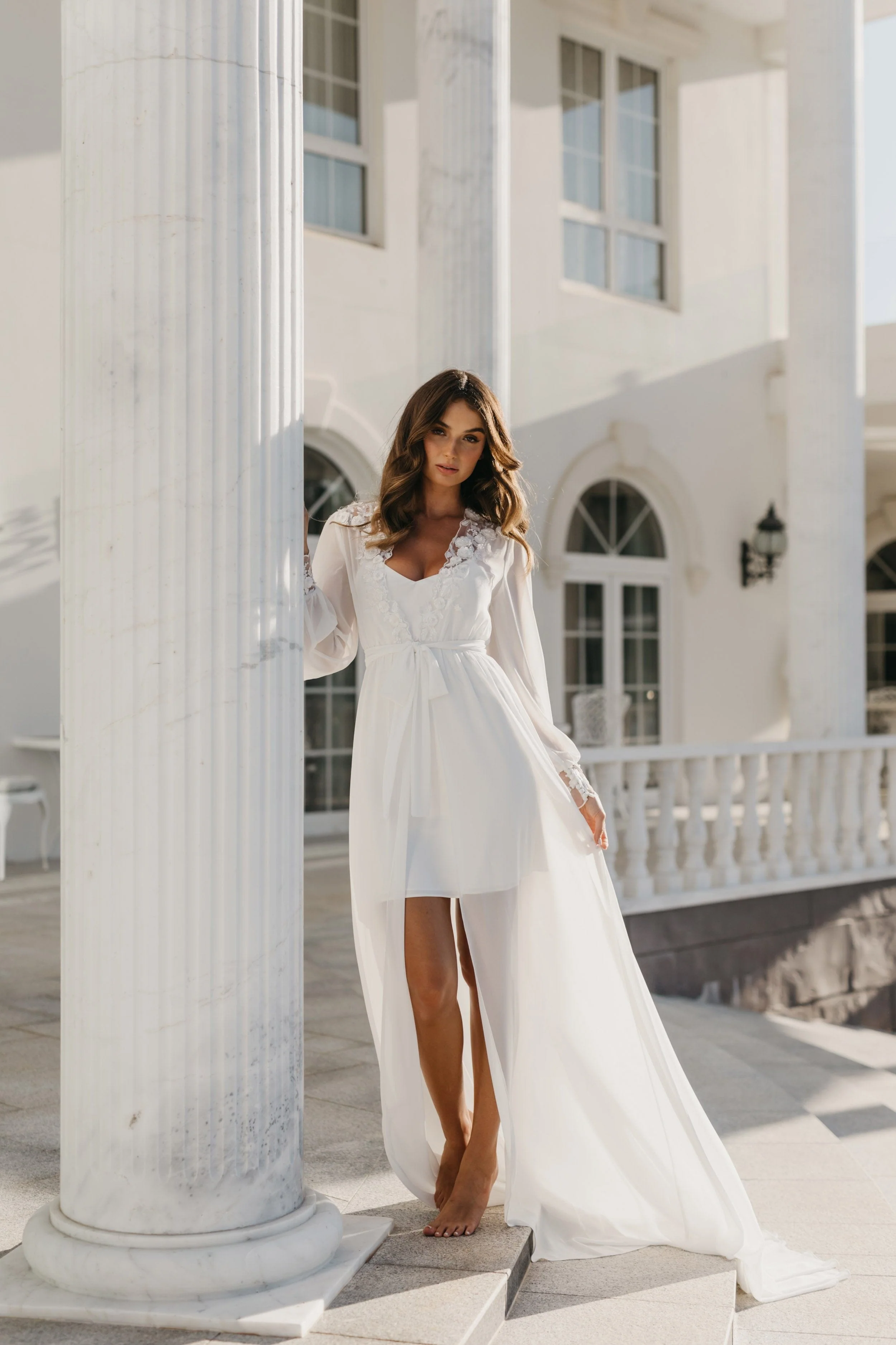 Arianna Beaded Floral Lace Maxi Bridal Robe With Train - Includes Slip - Image 5