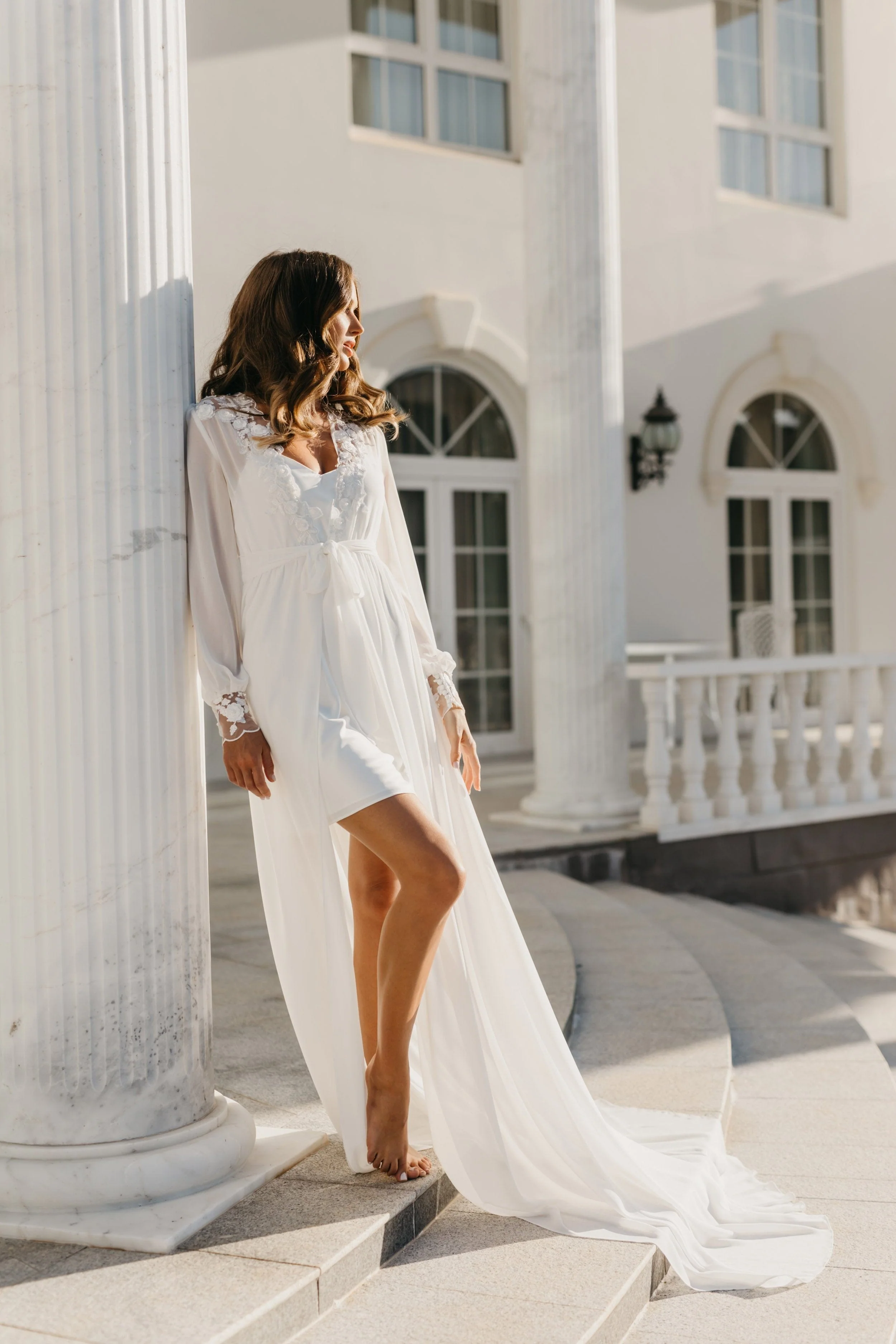 Arianna Beaded Floral Lace Maxi Bridal Robe With Train - Includes Slip - Image 8