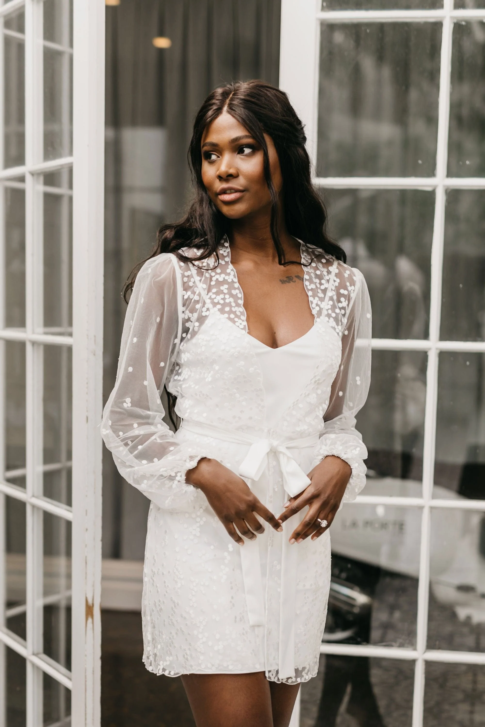 Camile Spot Lace Bridal Robe - Includes Slip - Image 7