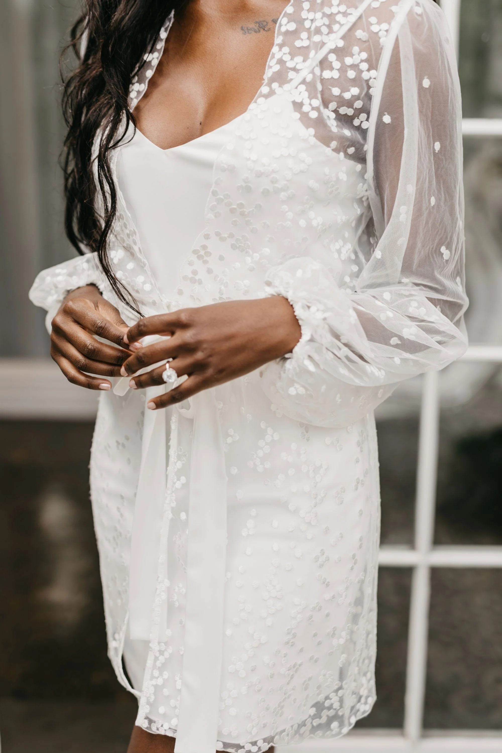 Camile Spot Lace Bridal Robe - Includes Slip - Image 9