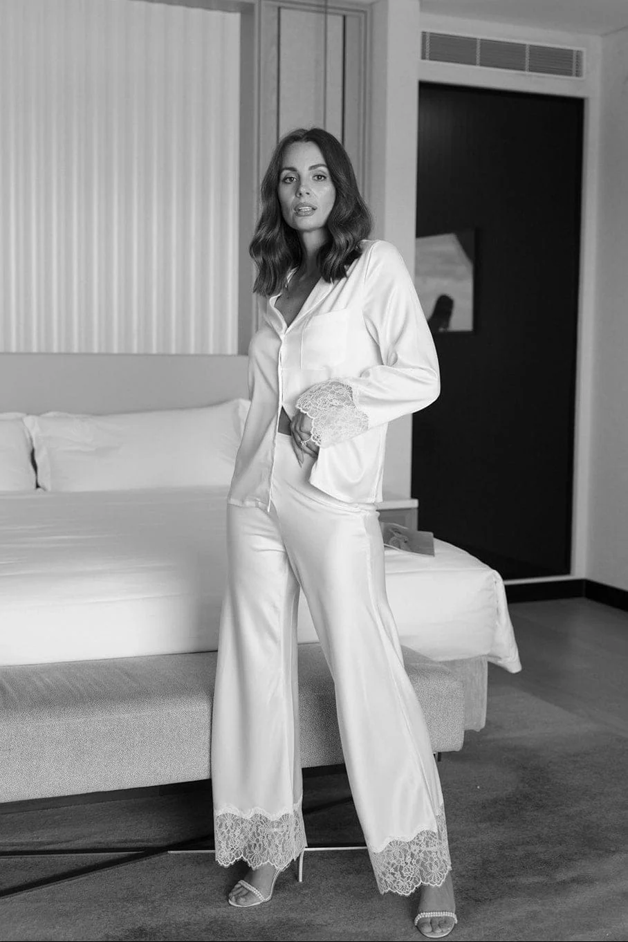 Daniela Lace Trim Satin Bridesmaid Pyjama Set Champagne - Image 13