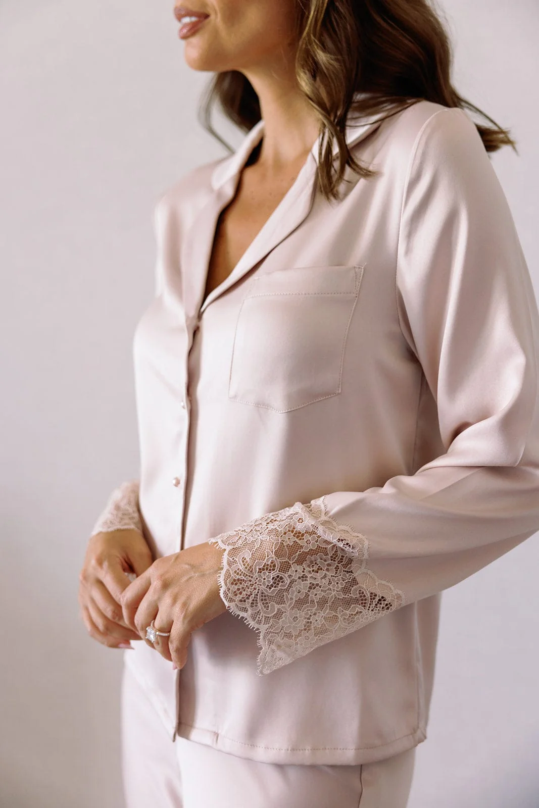 Daniela Lace Trim Satin Bridesmaid Pyjama Set Champagne - Image 15
