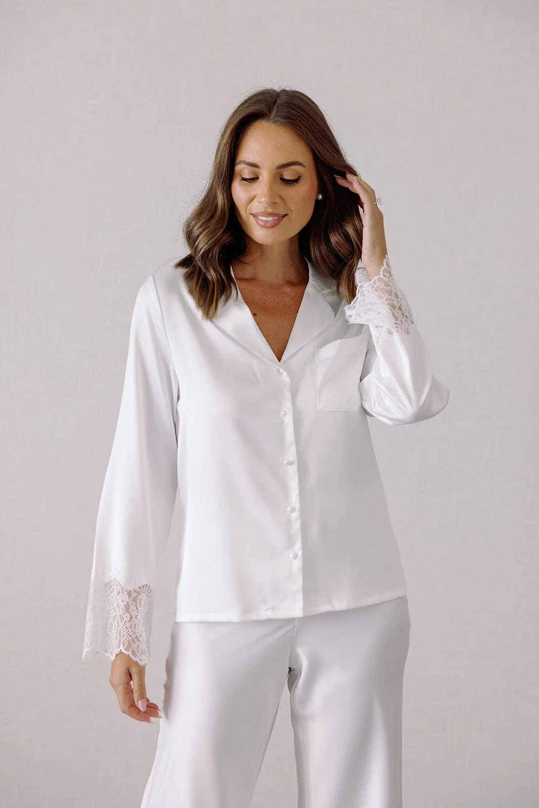 Daniela Lace Trim Satin Bridesmaid Pyjama Set White - Image 14