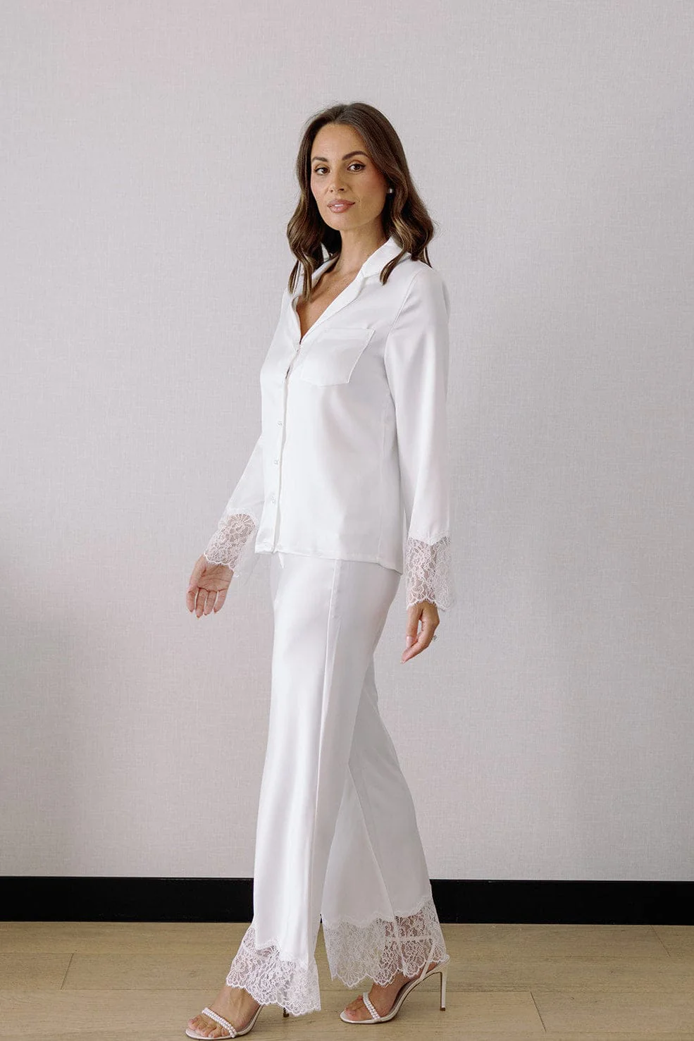 Daniela Lace Trim Satin Bridesmaid Pyjama Set White - Image 16