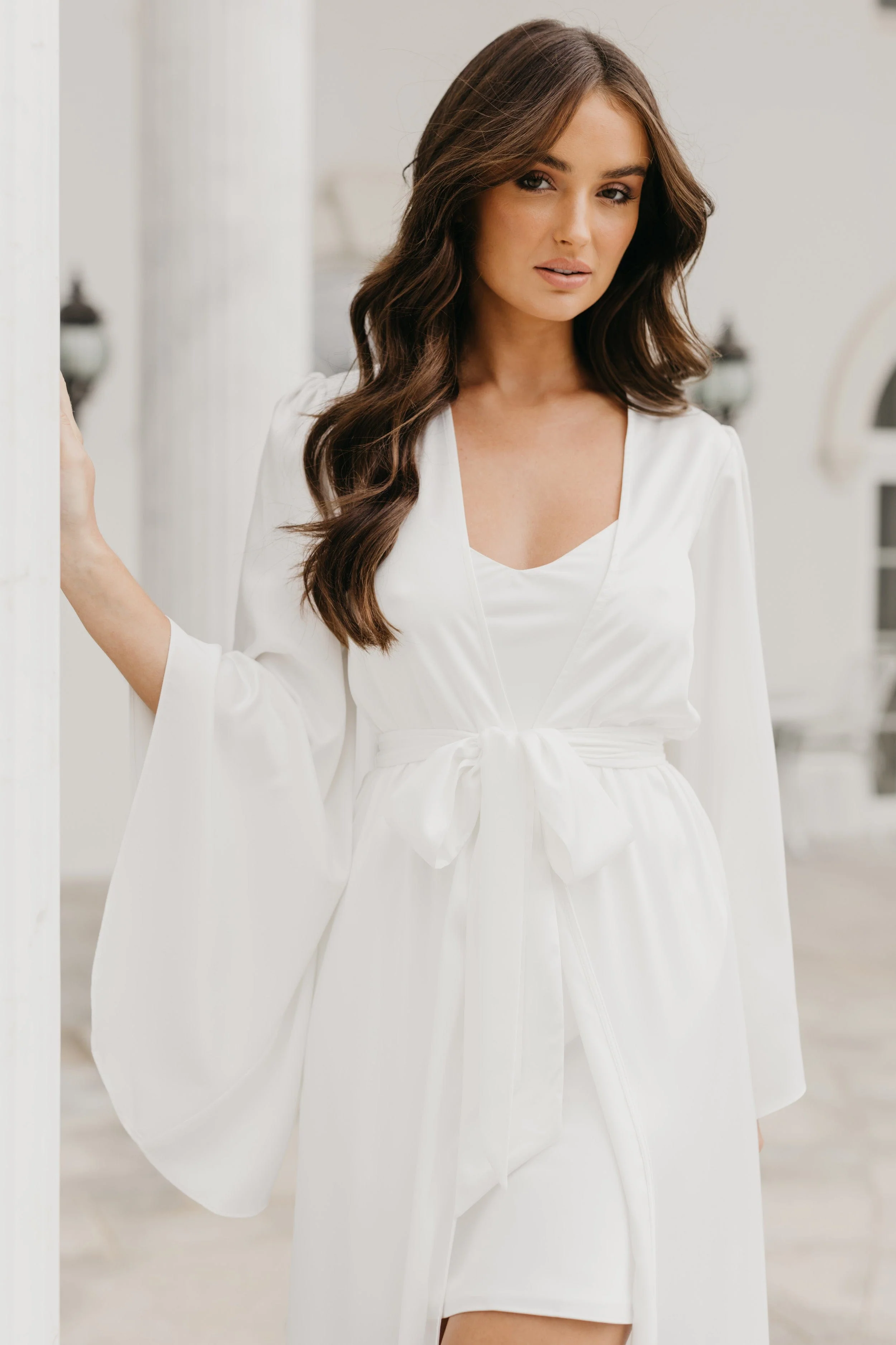 Ella Satin Flutter Sleeve Maxi Bridal Robe - Includes Slip - Image 2