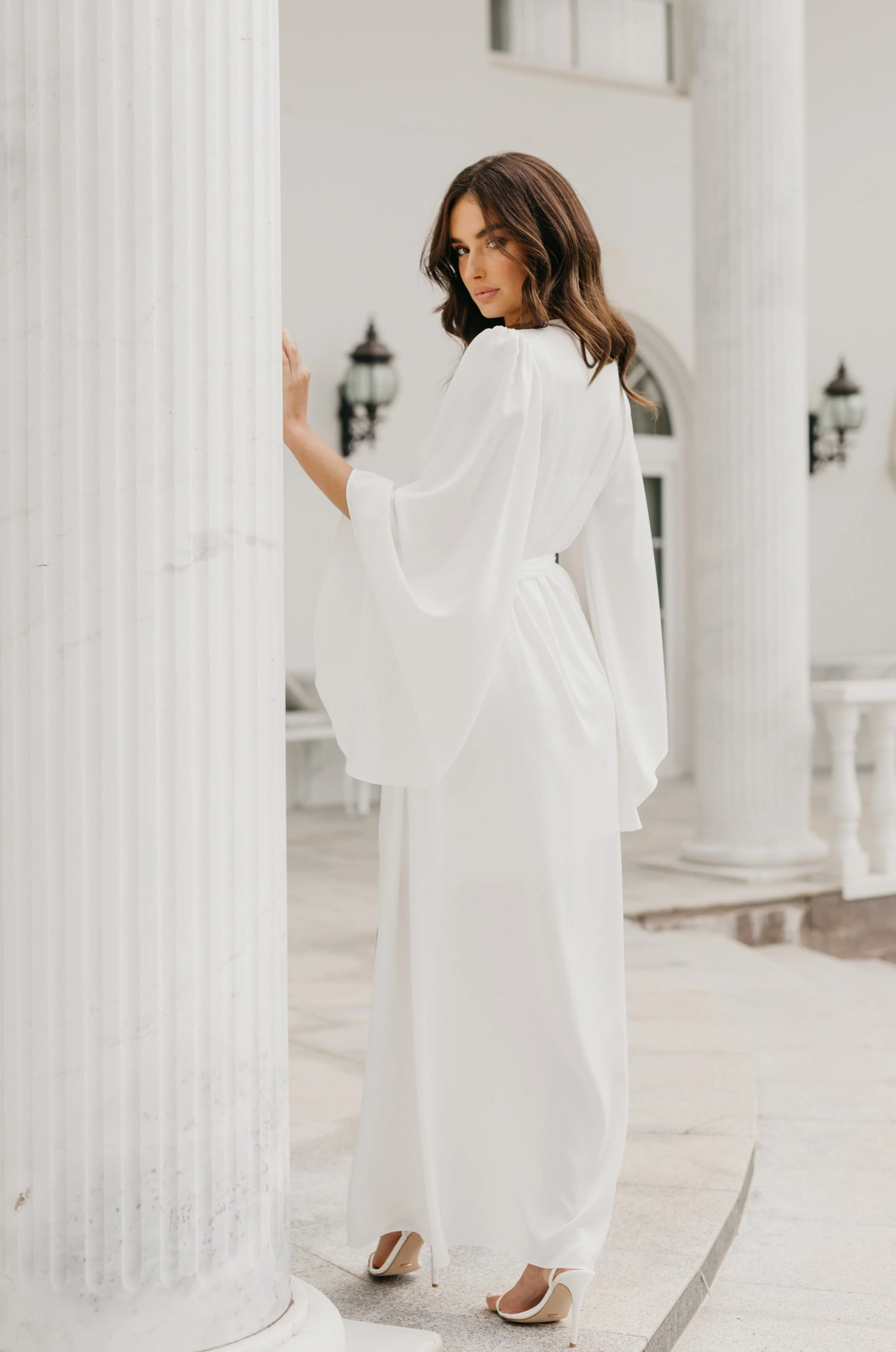 Ella Satin Flutter Sleeve Maxi Bridal Robe - Includes Slip - Image 3