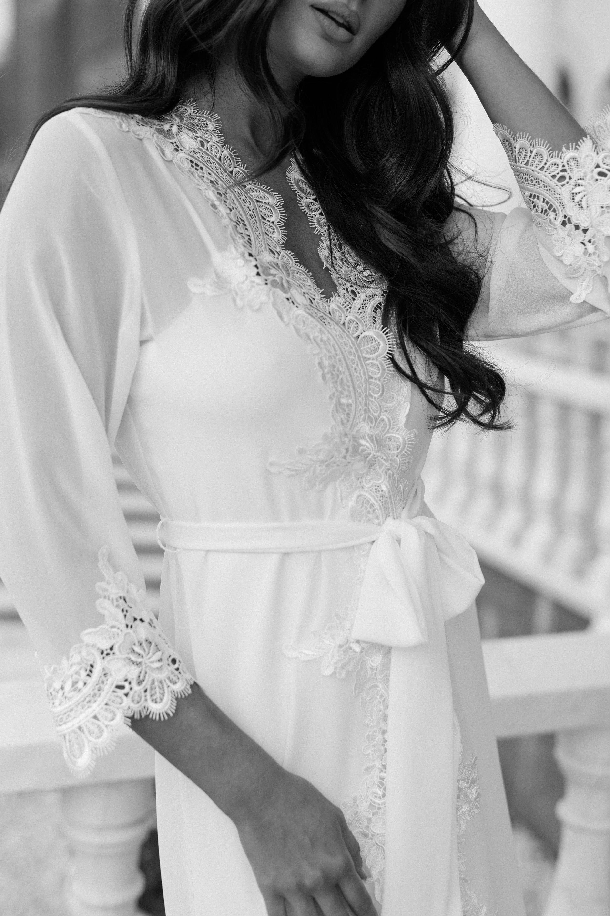 Hannah Lace Trim Maxi Bridal Robe - Includes Slip - Image 10