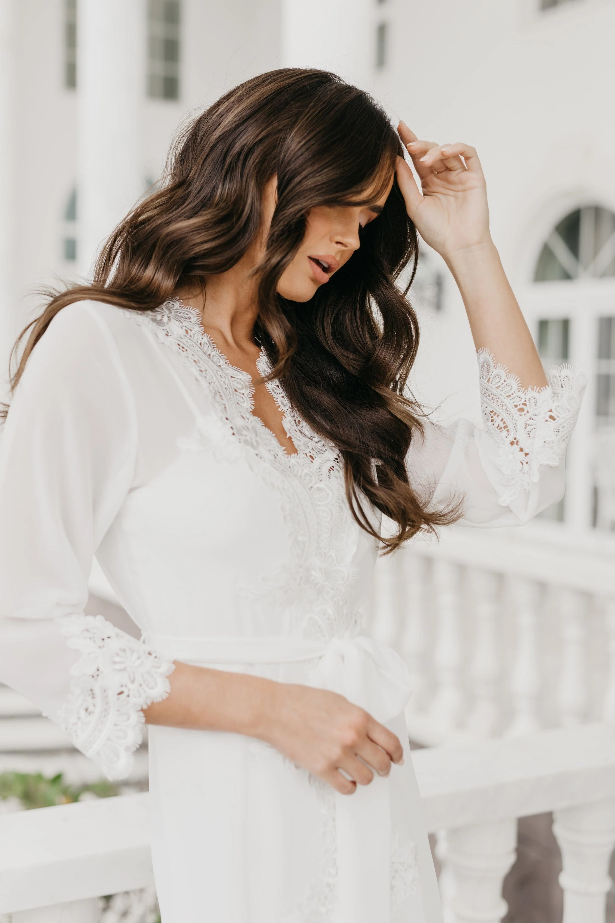 Hannah Lace Trim Maxi Bridal Robe - Includes Slip - Image 11
