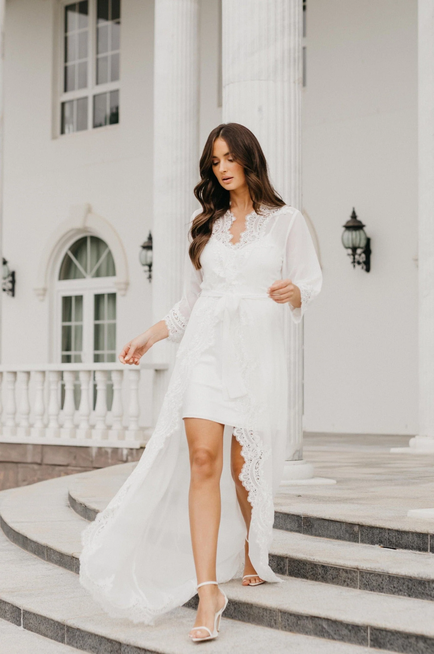 Hannah Lace Trim Maxi Bridal Robe - Includes Slip - Image 12