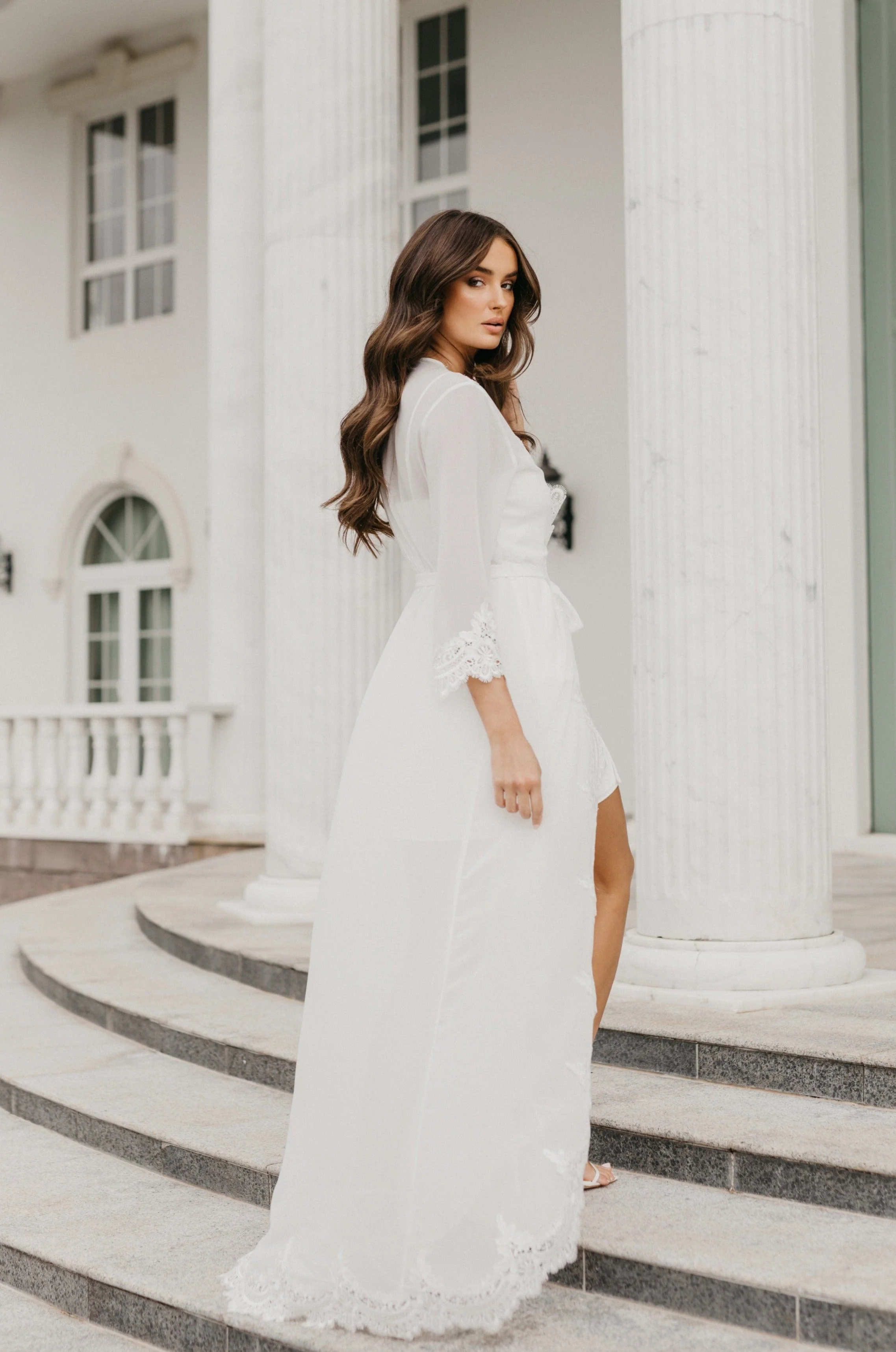 Hannah Lace Trim Maxi Bridal Robe - Includes Slip - Image 13