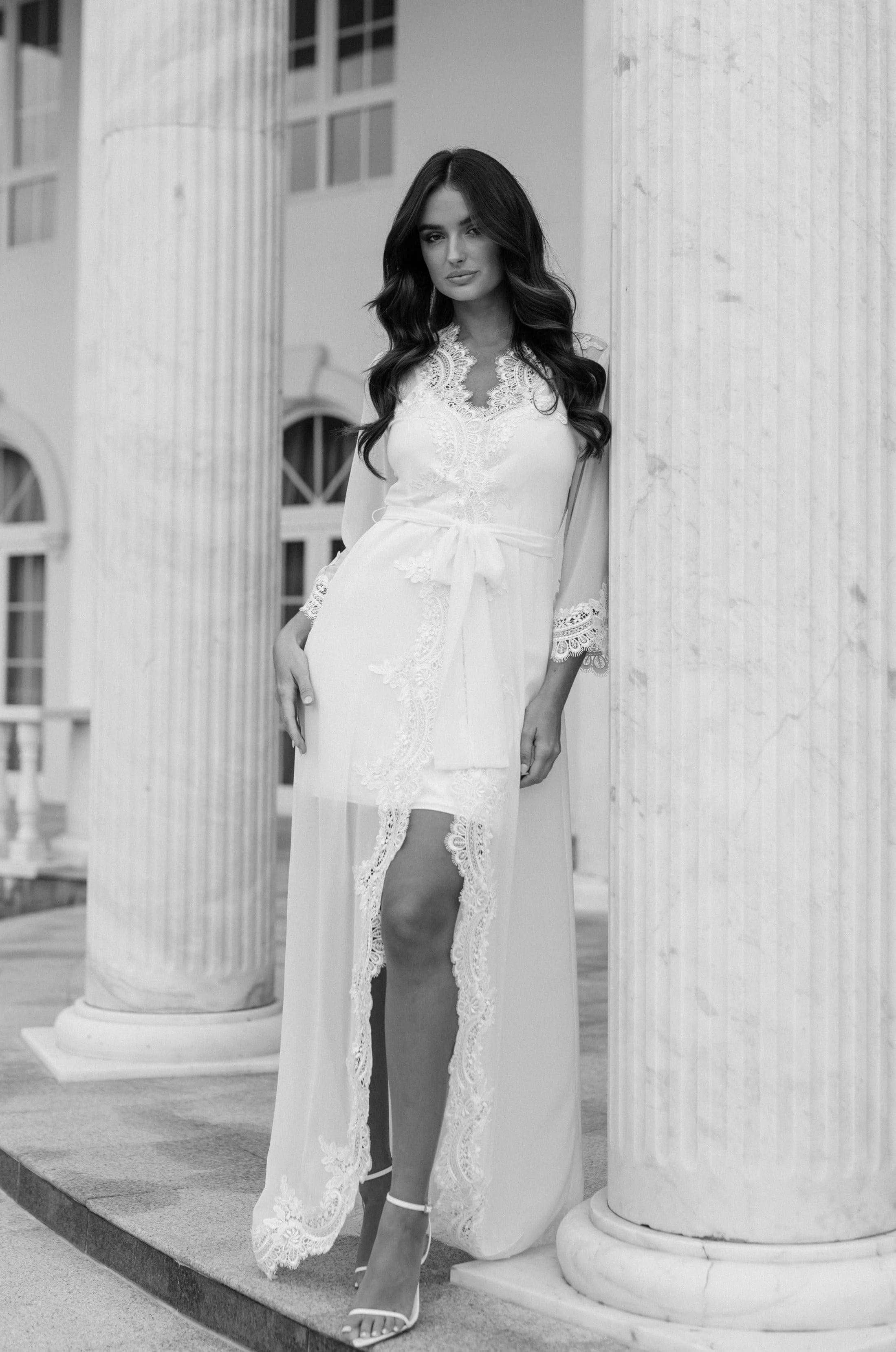 Hannah Lace Trim Maxi Bridal Robe - Includes Slip - Image 4