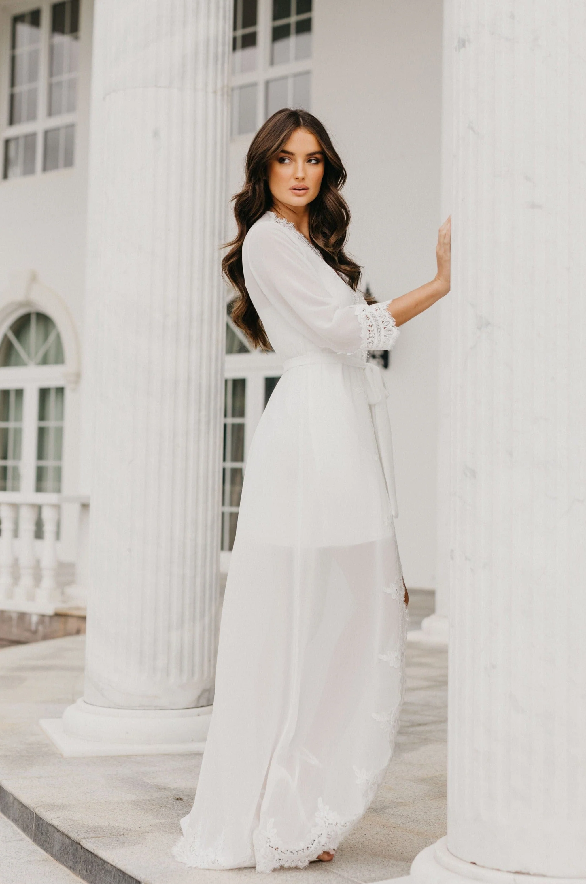 Hannah Lace Trim Maxi Bridal Robe - Includes Slip - Image 5