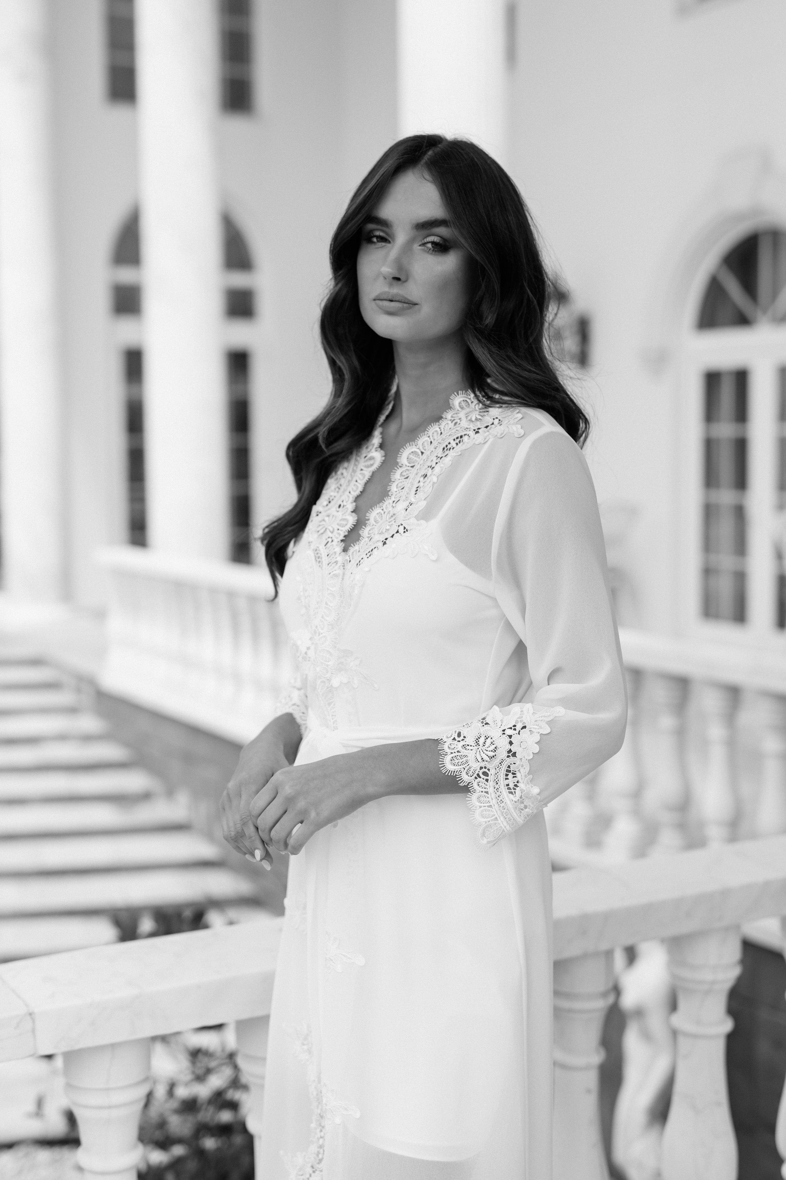 Hannah Lace Trim Maxi Bridal Robe - Includes Slip - Image 6