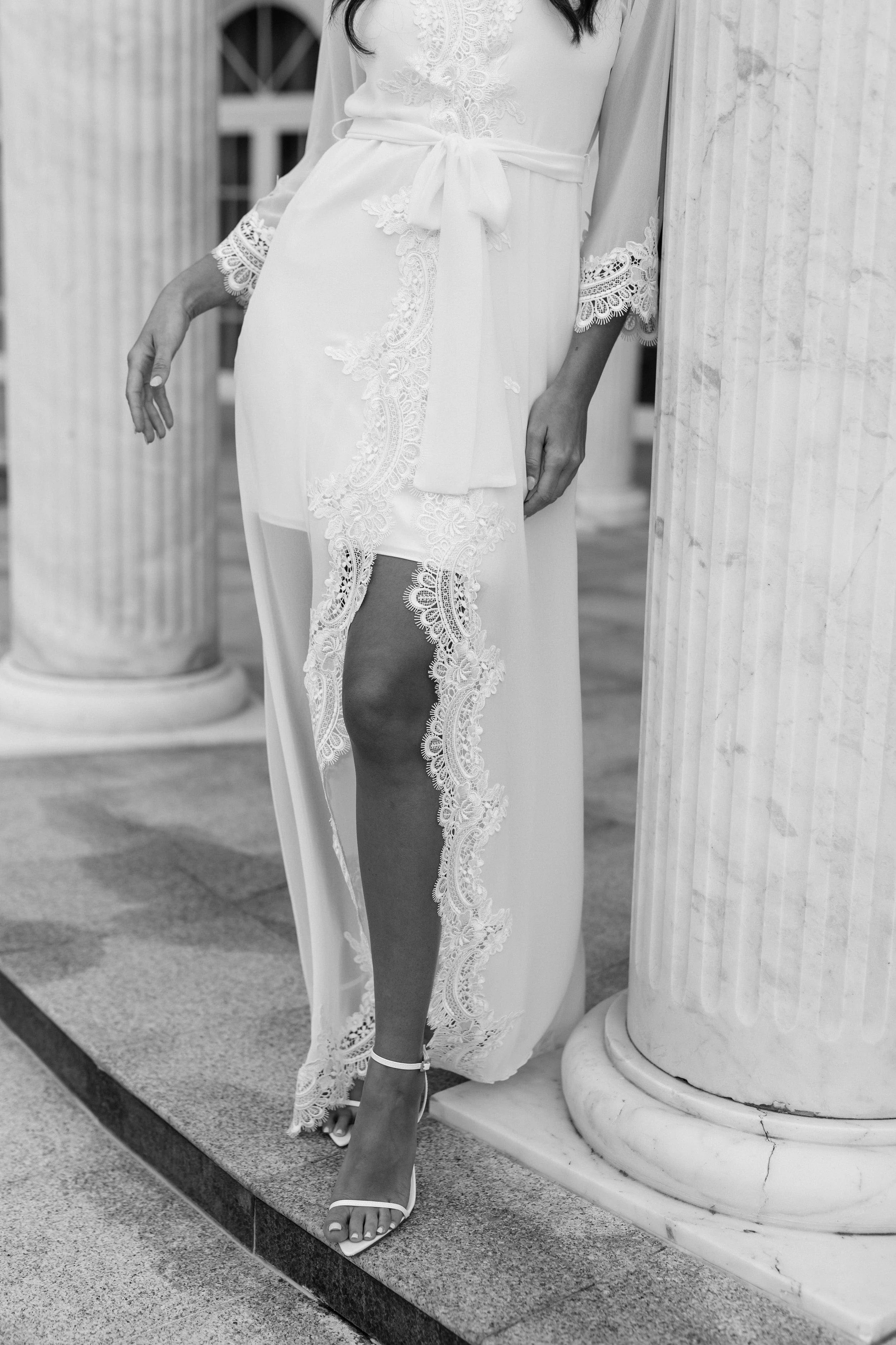 Hannah Lace Trim Maxi Bridal Robe - Includes Slip - Image 7
