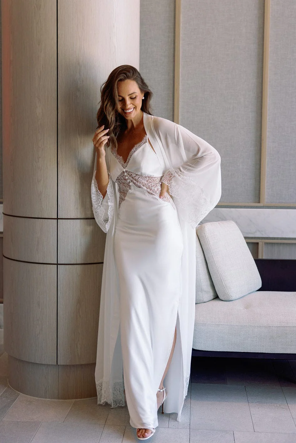 Lena Lace Trim Maxi Bridal Robe - Image 11