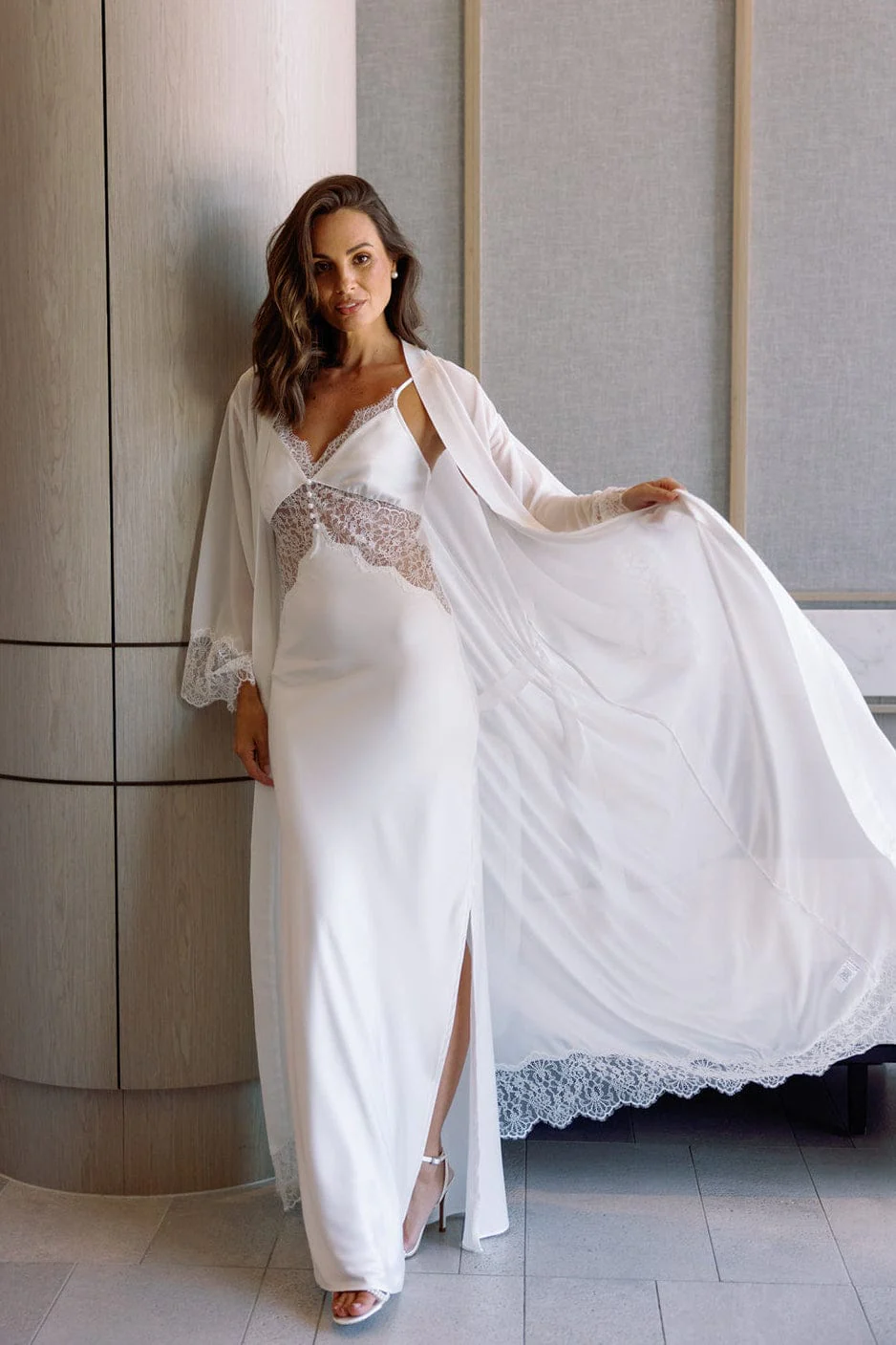 Lena Lace Trim Maxi Bridal Robe - Image 12