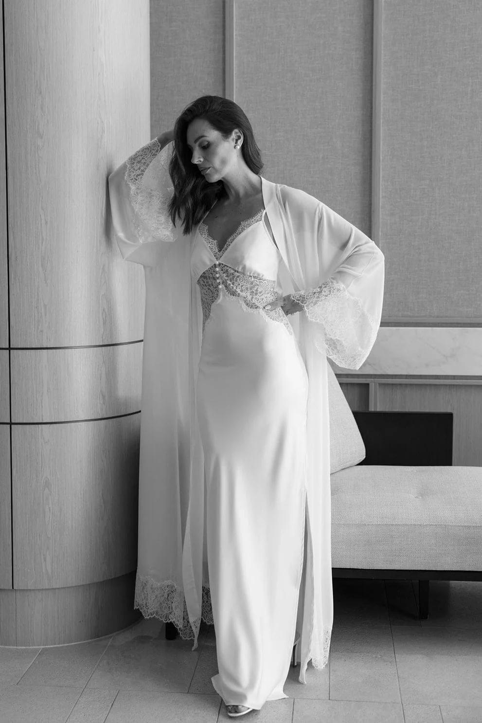 Lena Lace Trim Maxi Bridal Robe - Image 13