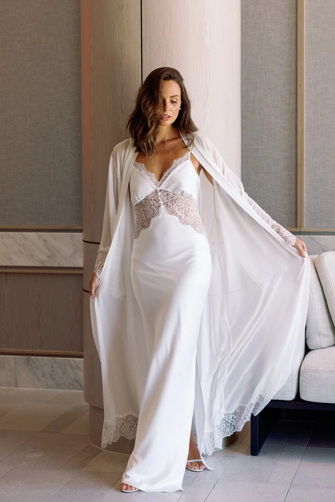 Lena Lace Trim Maxi Bridal Robe - Image 7