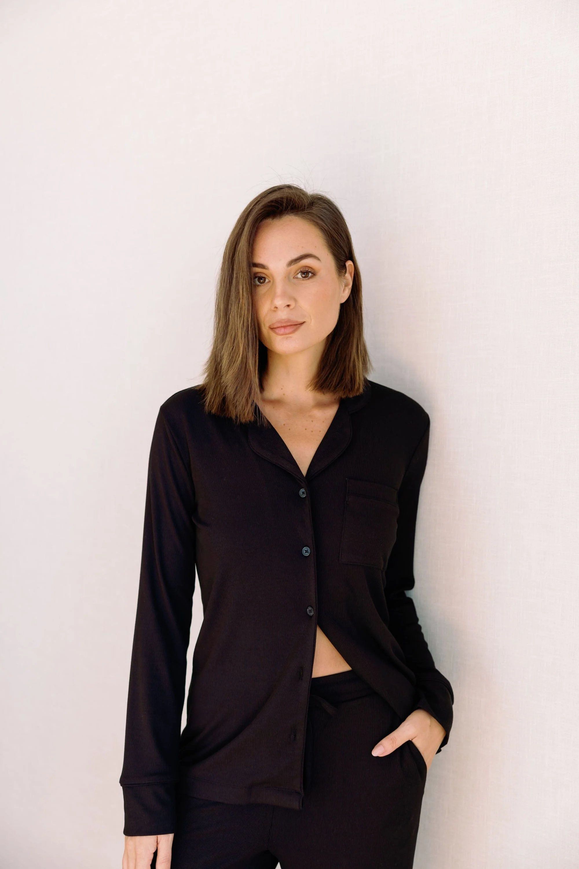 Blake Long Modal Ribbed Pyjamas in Black - Image 5