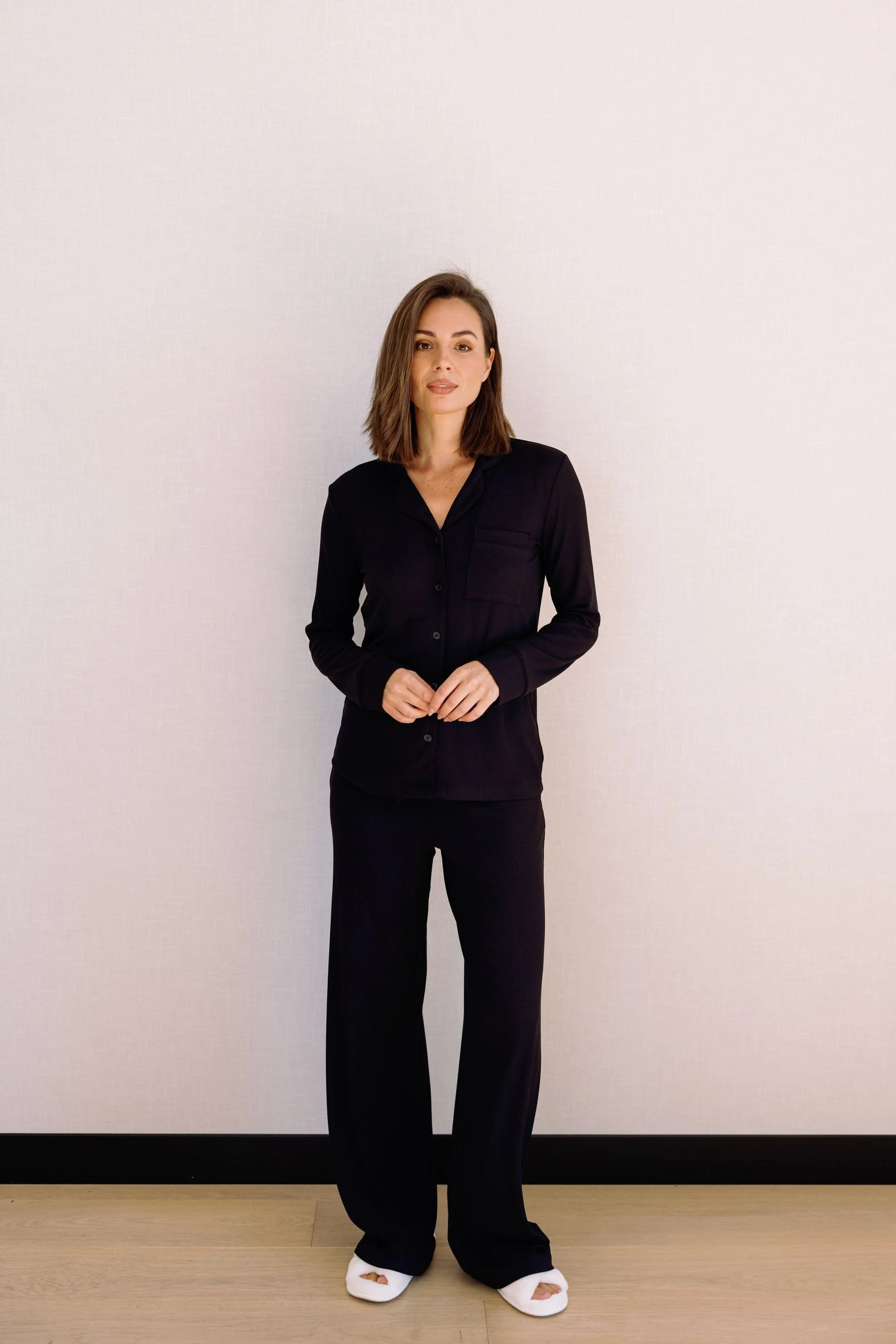 Blake Long Modal Ribbed Pyjamas in Black - Image 7