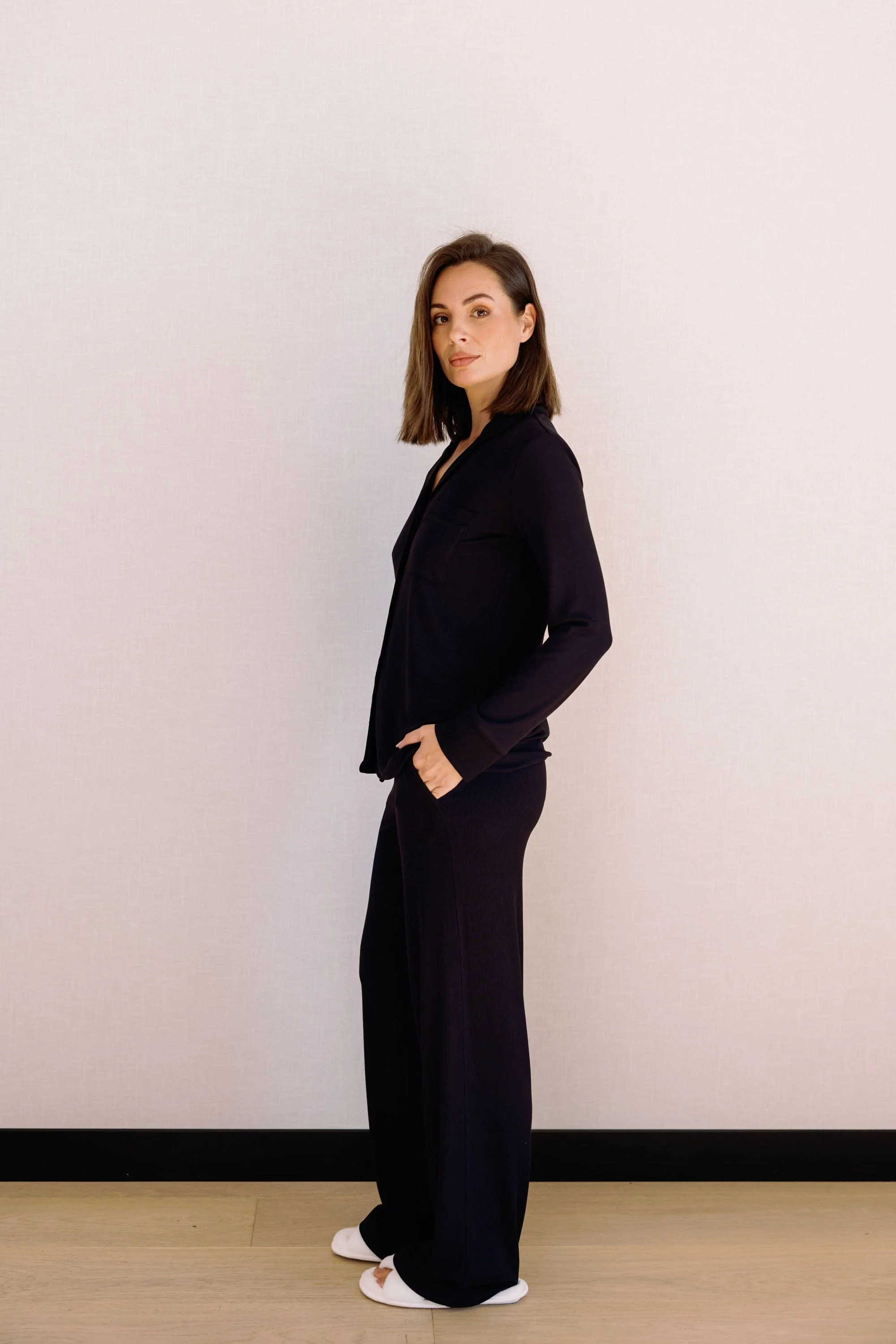 Blake Long Modal Ribbed Pyjamas in Black - Image 8