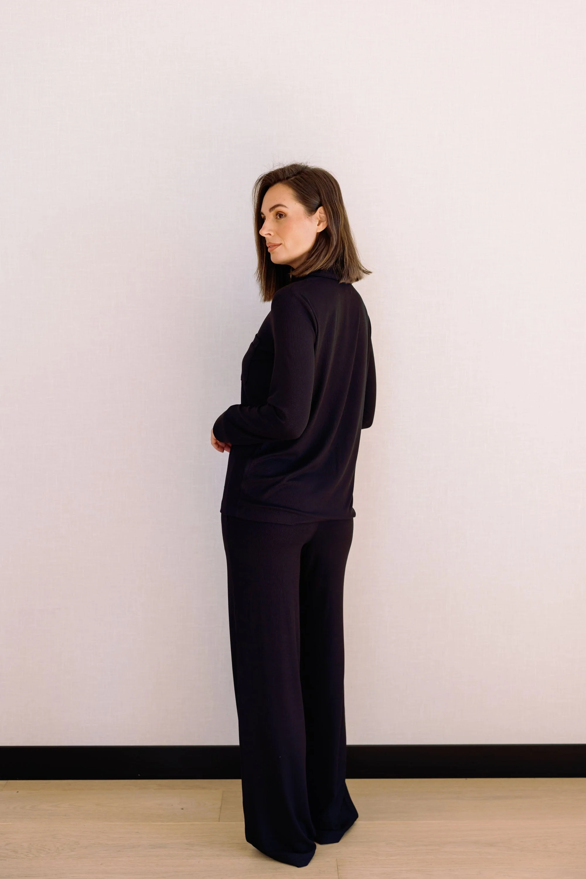 Blake Long Modal Ribbed Pyjamas in Black - Image 9