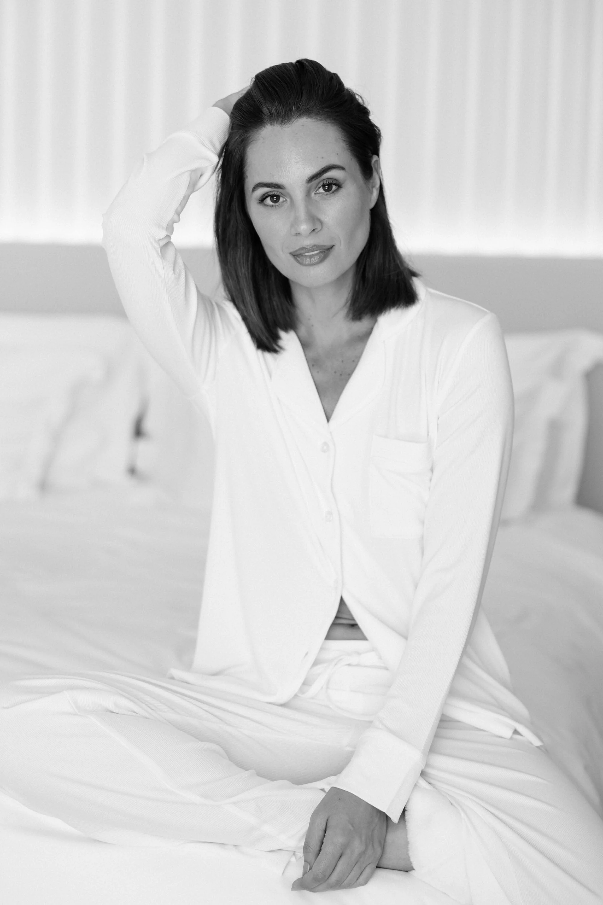 Blake Long Modal Ribbed Pyjamas in White - Image 3