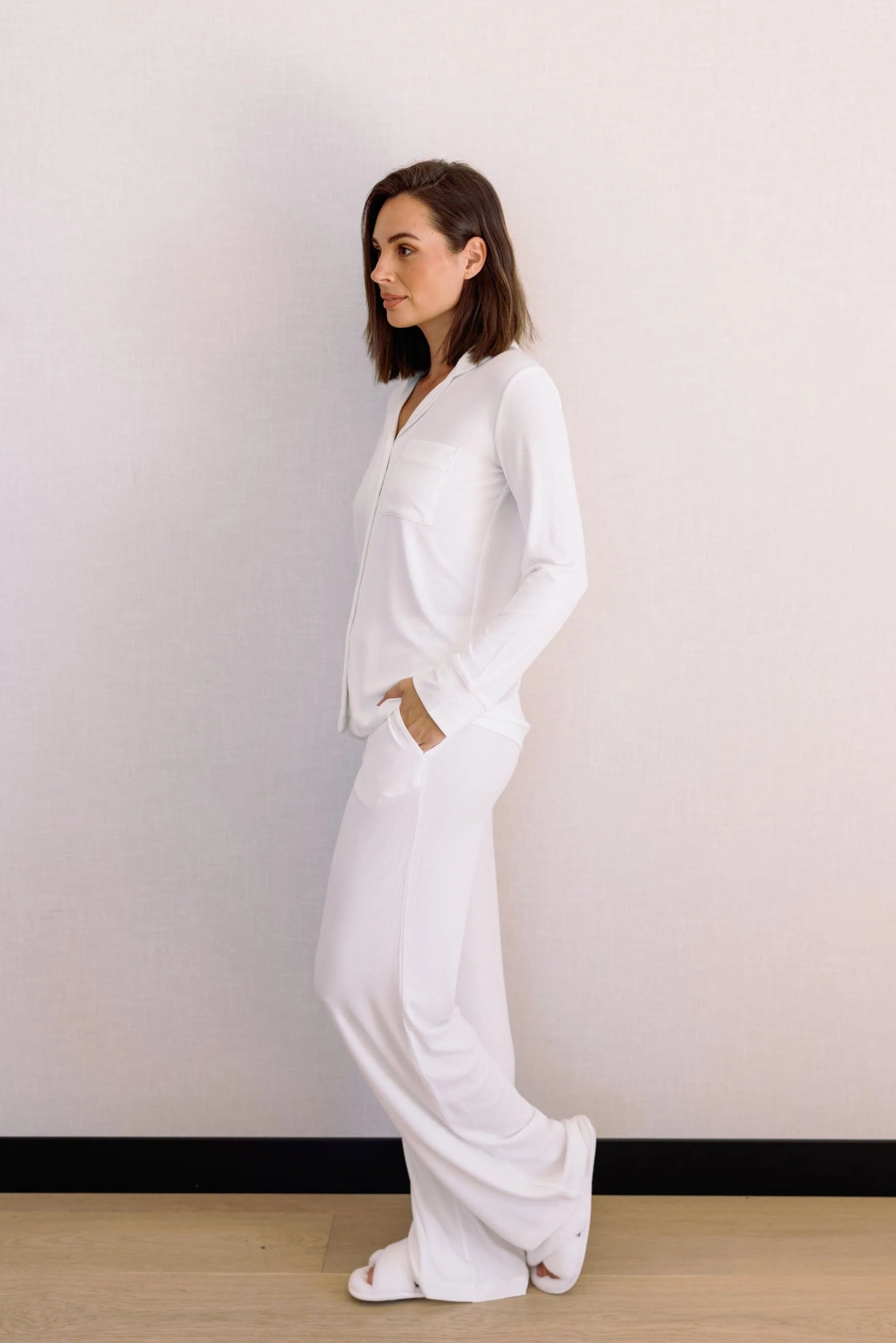 Blake Long Modal Ribbed Pyjamas in White - Image 6