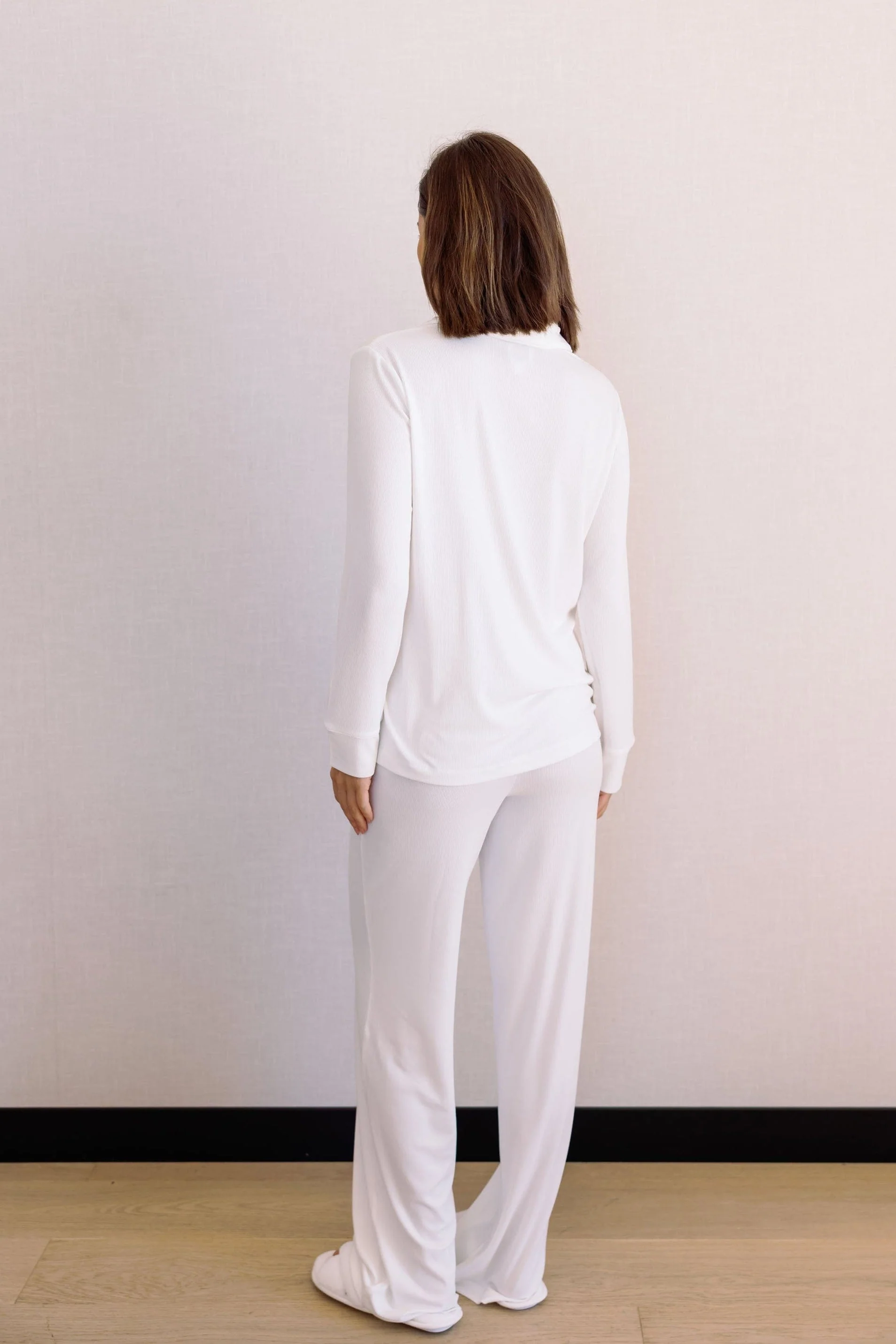Blake Long Modal Ribbed Pyjamas in White - Image 7