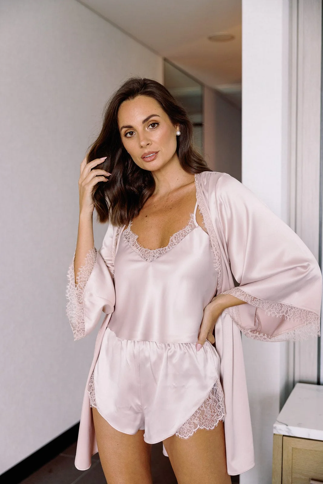Poppy Soft Lace Bridesmaid Cami Set Champagne - Image 3