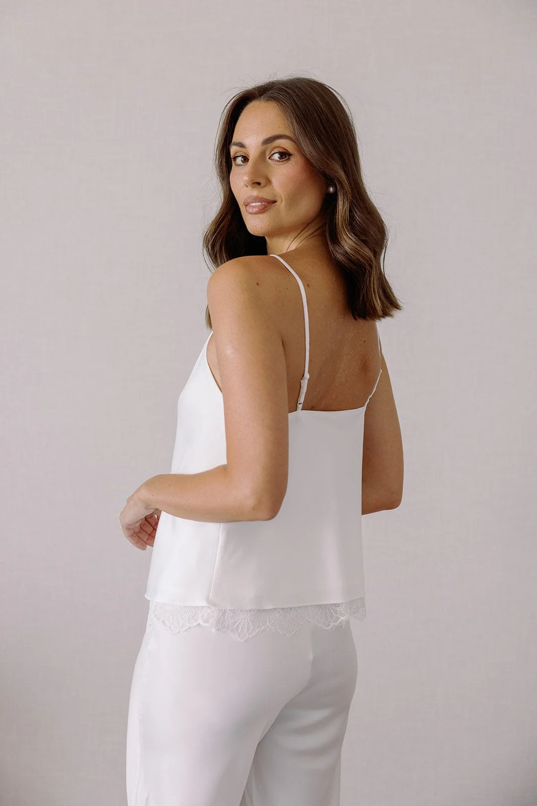 Rita Lace Trim Bridal Cami Set White - Image 10