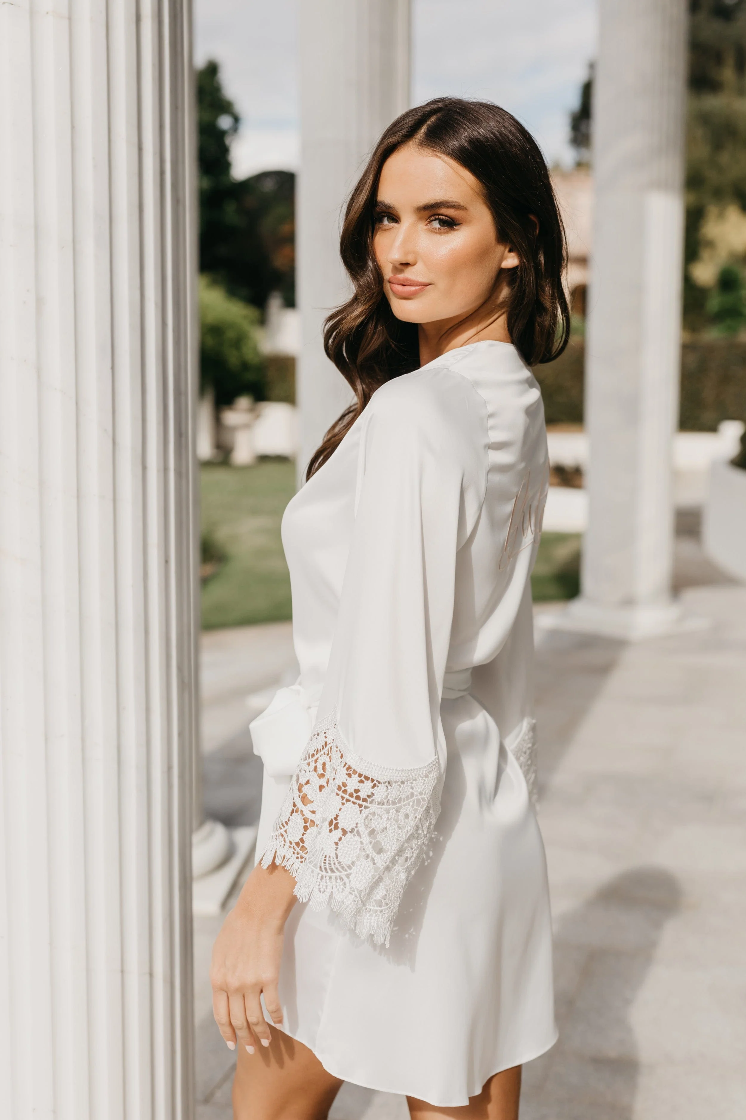 Scarlett Petal Hem Lace Trim Satin Robe - Image 6