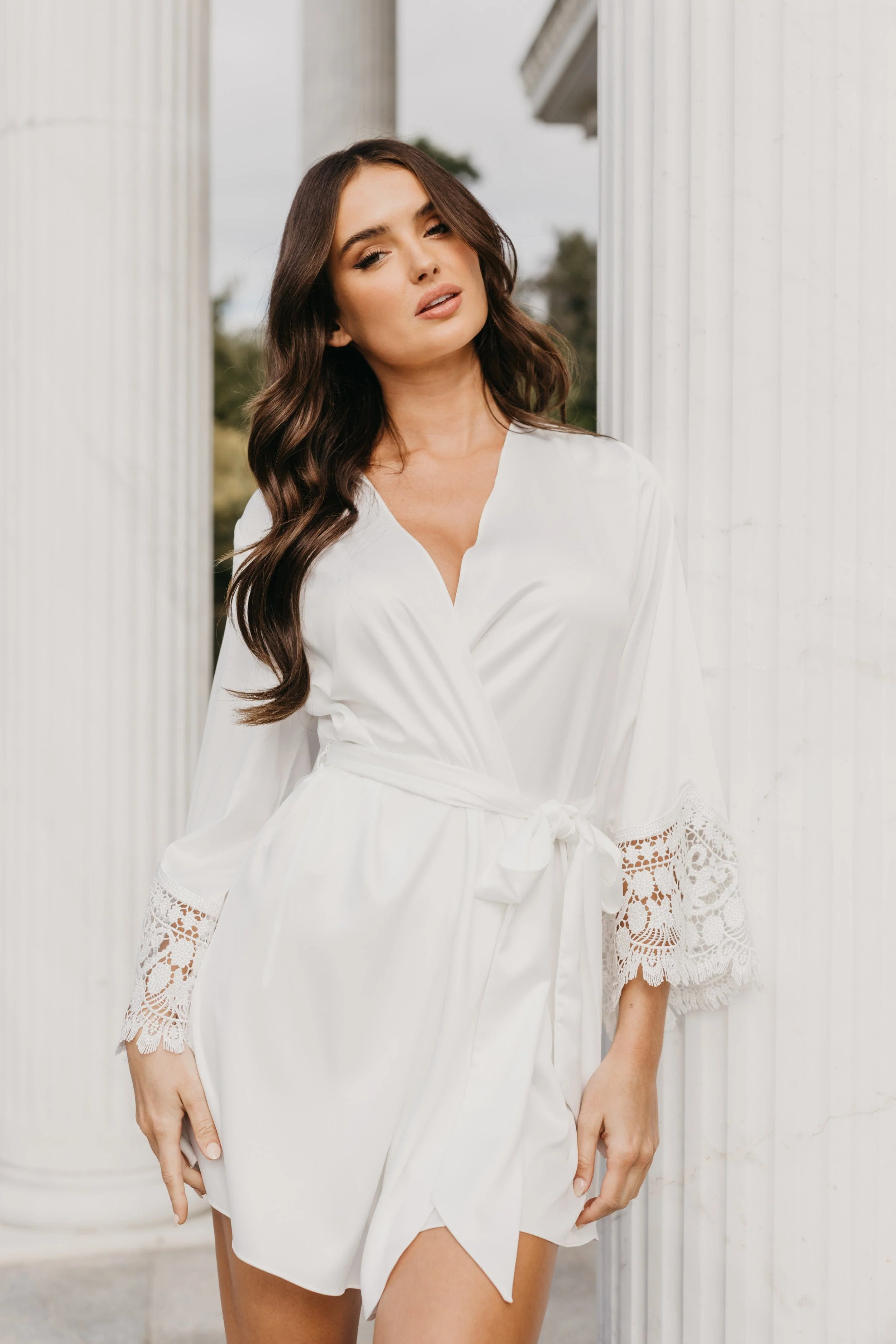 Scarlett Petal Hem Lace Trim Satin Robe - Image 9