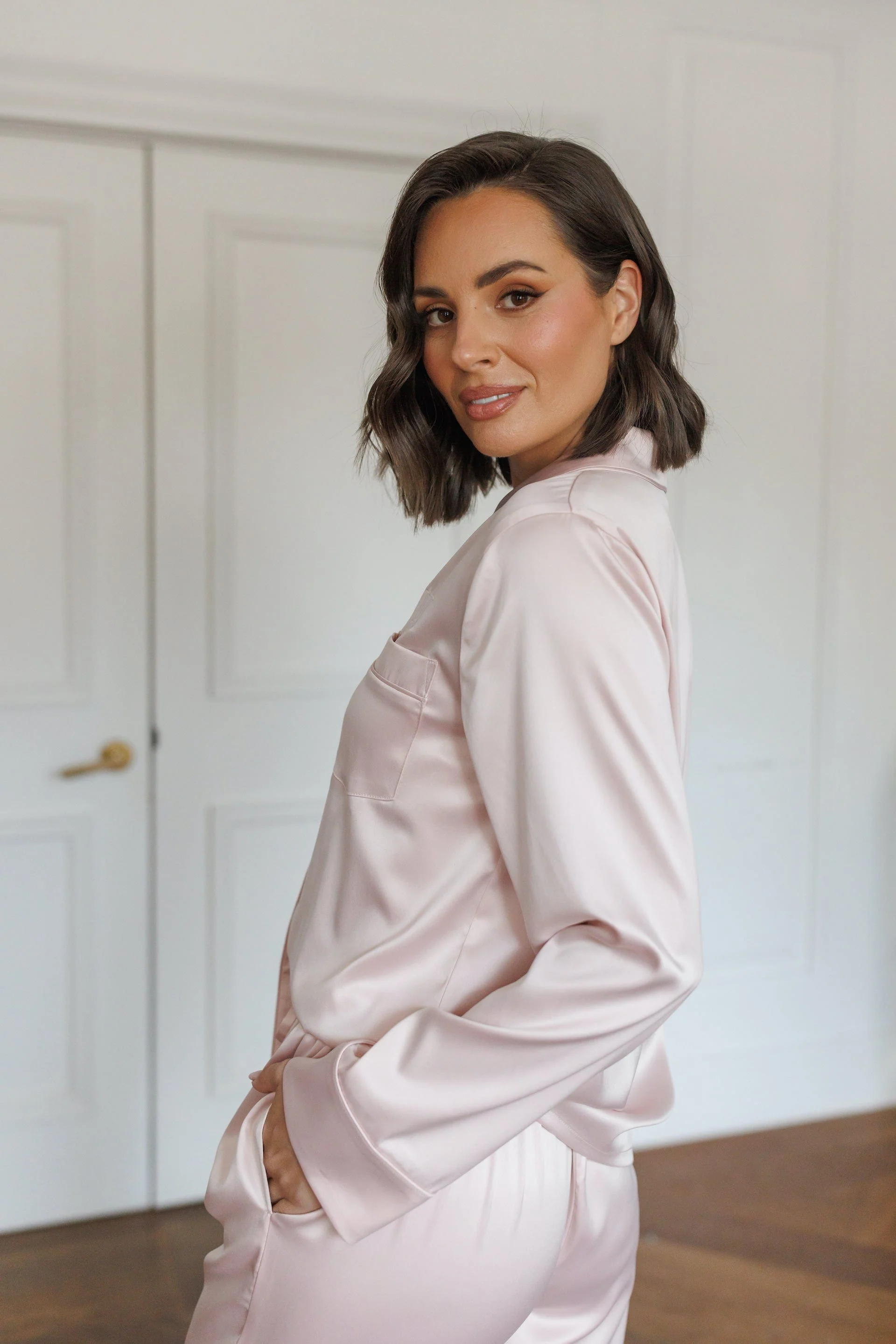 Sienna Premium Satin Bridesmaid Sleep Set Blush Pink - Image 3
